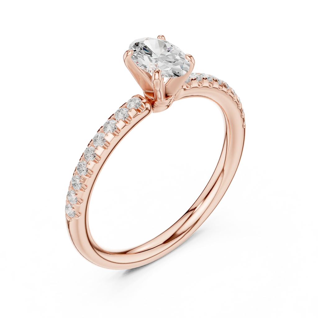 Oval Cut Diamond Engagement Ring in 18k White Gold Pavé Band