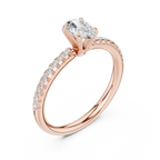 Oval Cut Diamond Engagement Ring in 18k White Gold Pavé Band