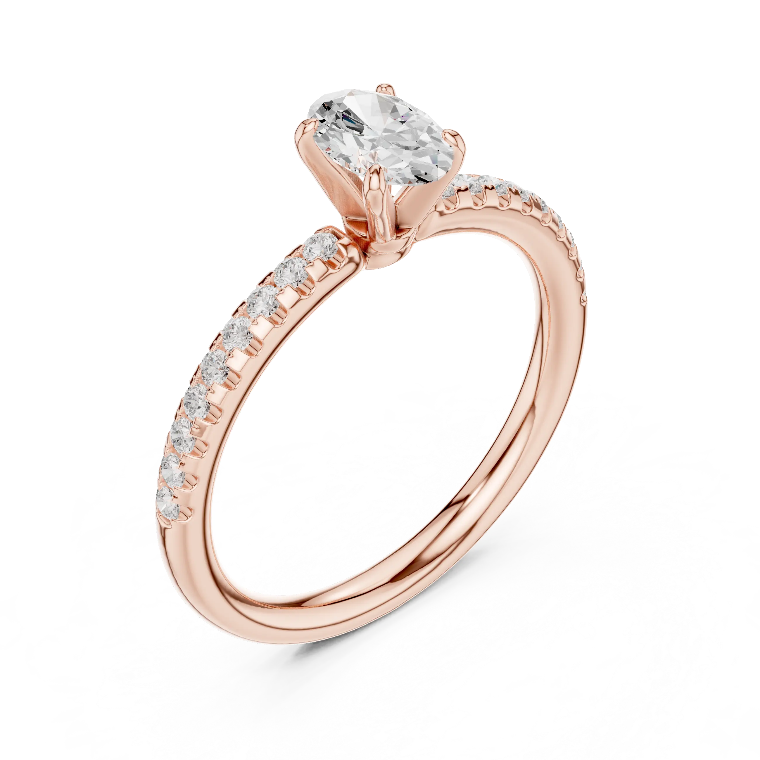 Oval Cut Diamond Engagement Ring in 18k White Gold Pavé Band