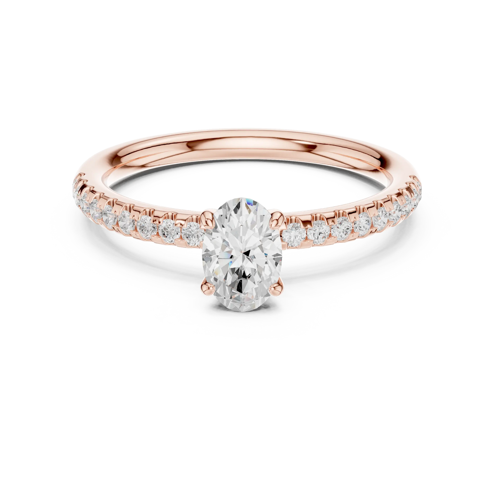 Oval Cut Diamond Engagement Ring in 18k White Gold Pavé Band