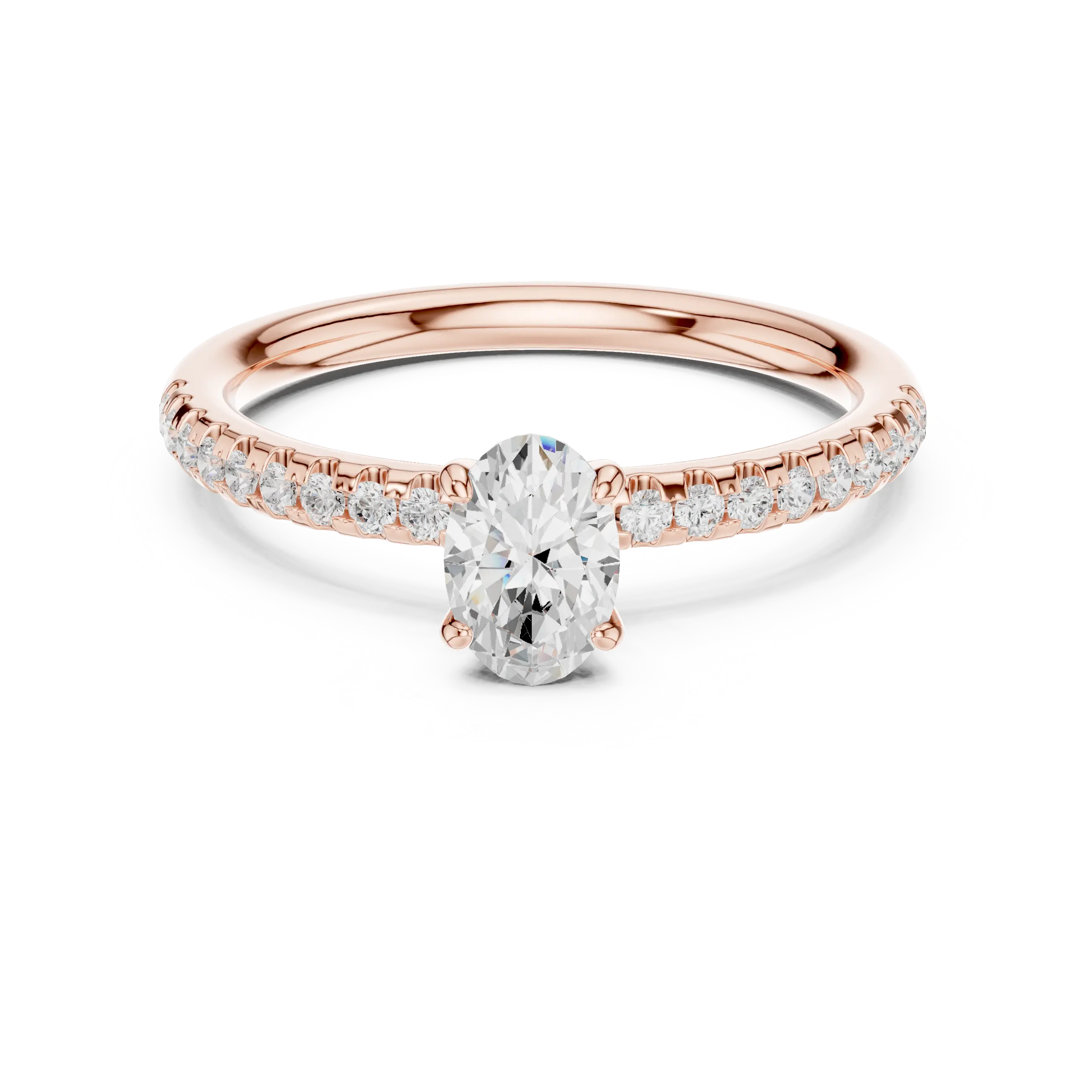 Oval Cut Diamond Engagement Ring in 18k White Gold Pavé Band