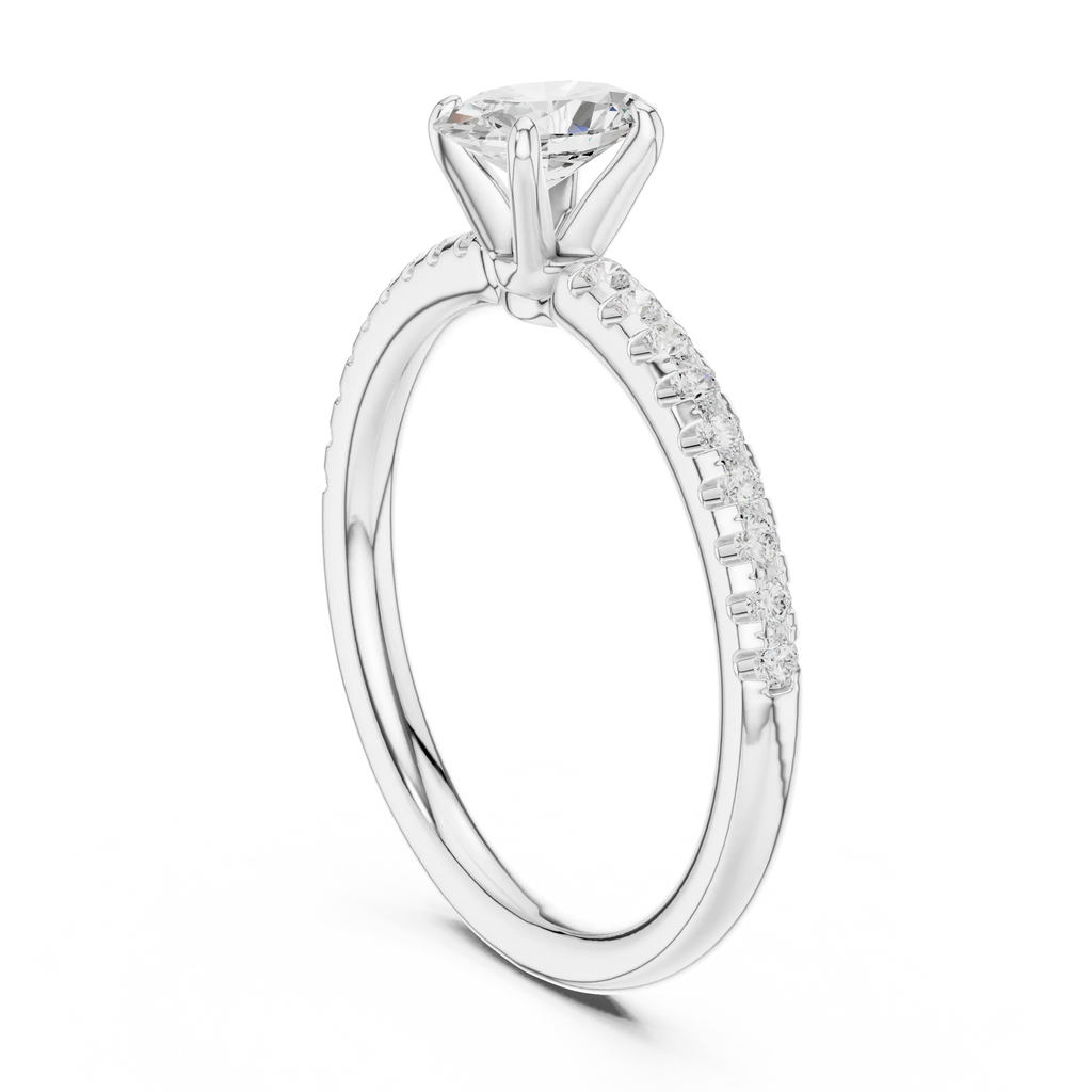 Oval Cut Diamond Engagement Ring in 18k White Gold Pavé Band