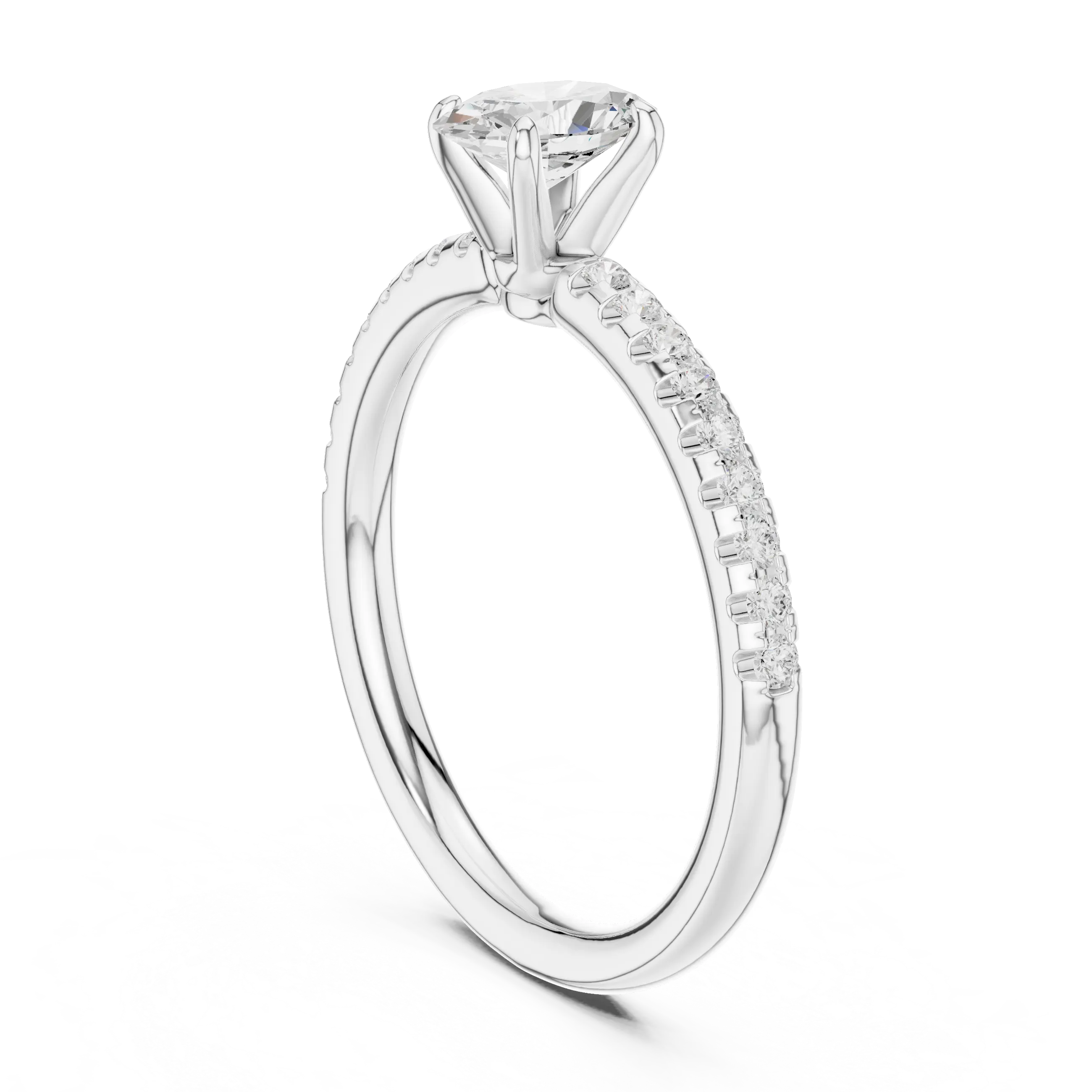 Oval Cut Diamond Engagement Ring in 18k White Gold Pavé Band