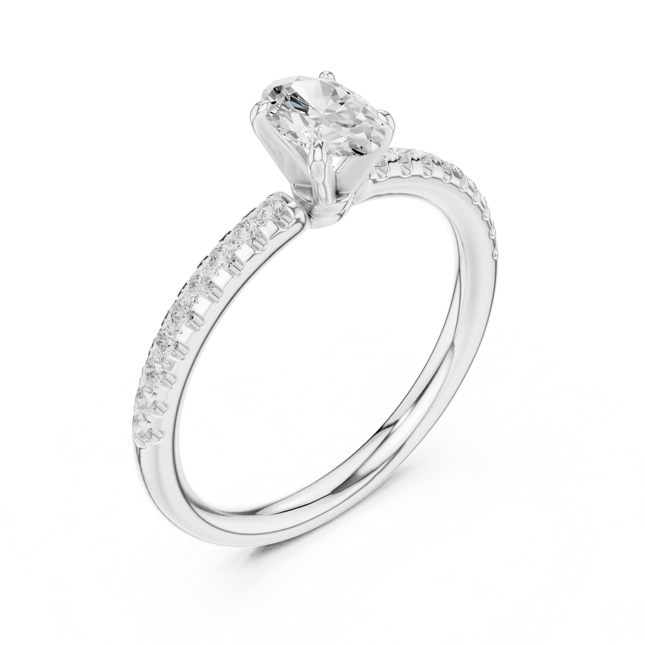 Oval Cut Diamond Engagement Ring in 18k White Gold Pavé Band