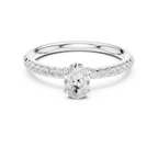 Oval Cut Diamond Engagement Ring in 18k White Gold Pavé Band