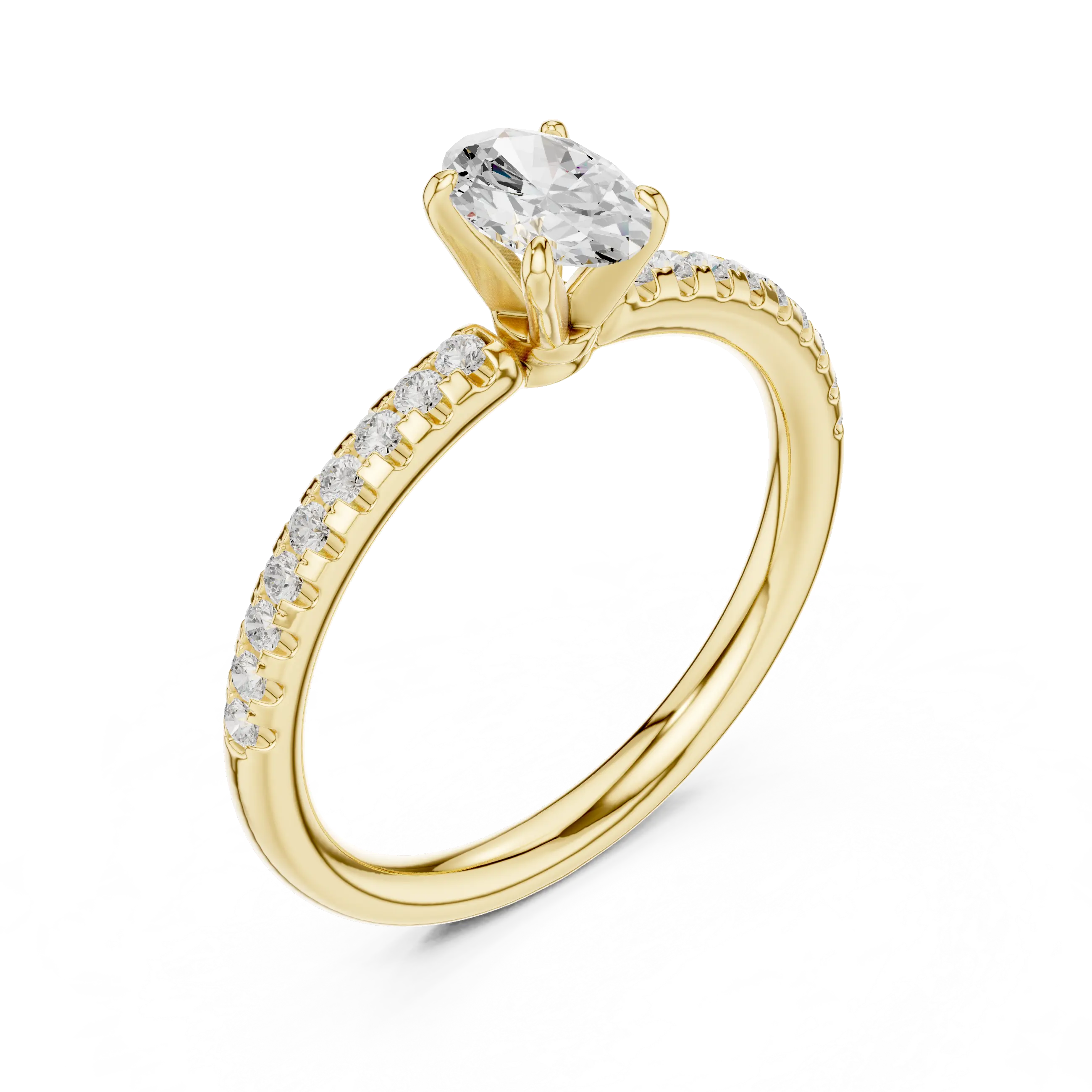 Oval Cut Diamond Engagement Ring in 18k White Gold Pavé Band