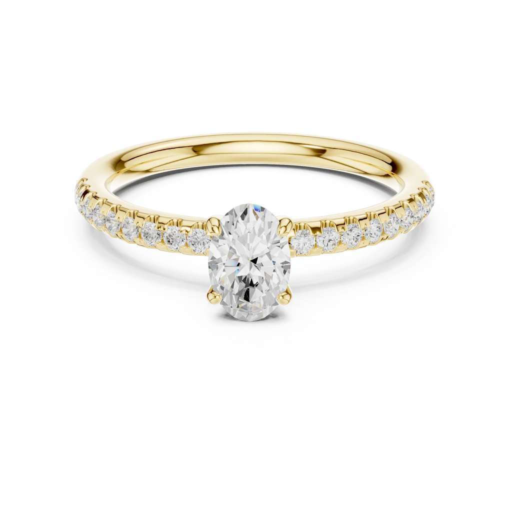 Oval Cut Diamond Engagement Ring in 18k White Gold Pavé Band