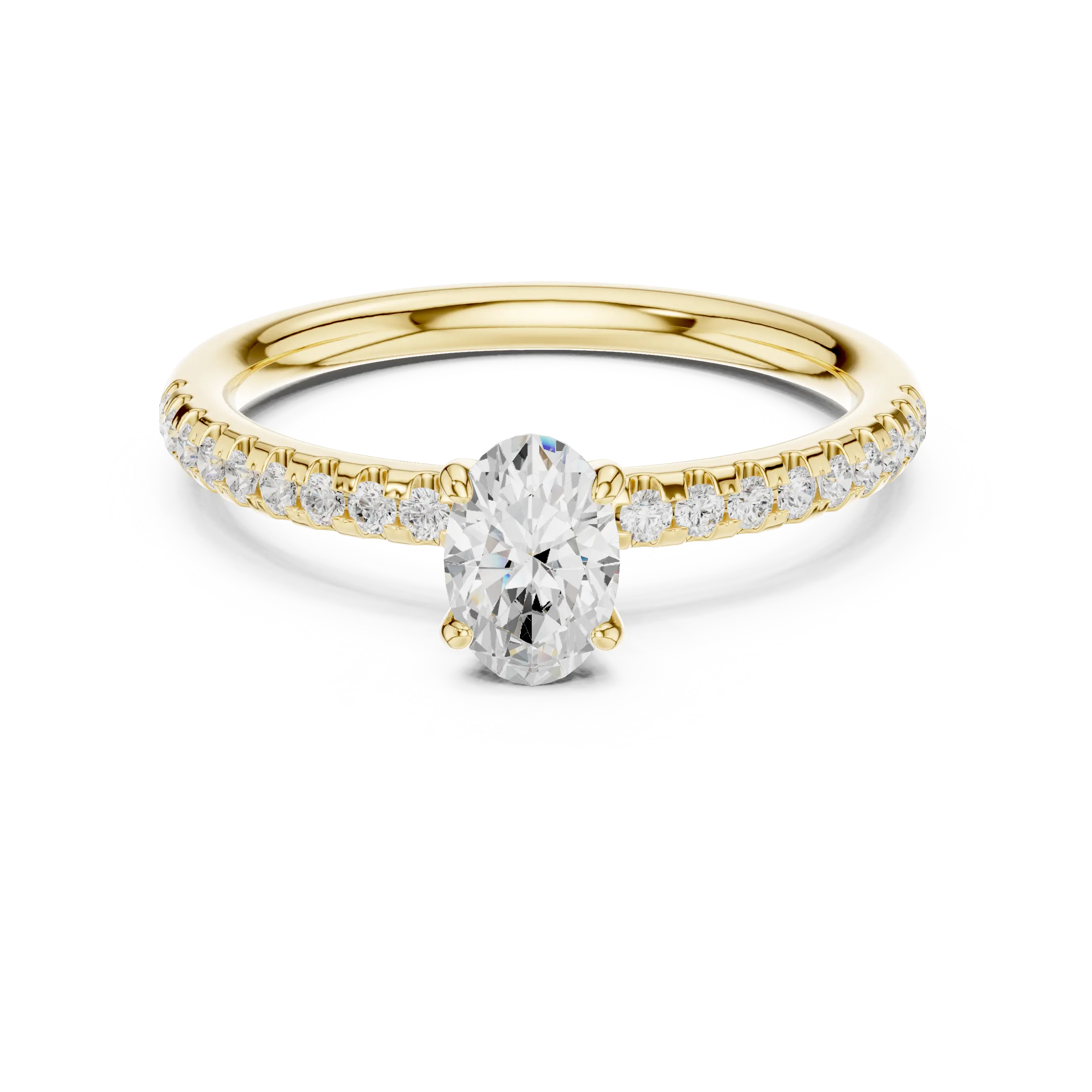 Oval Cut Diamond Engagement Ring in 18k White Gold Pavé Band