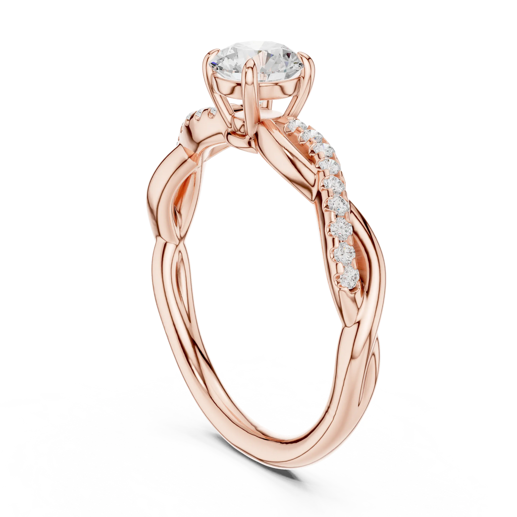 Round Cut Diamond Twisted Infinity Engagement Ring in 10k Rose Gold