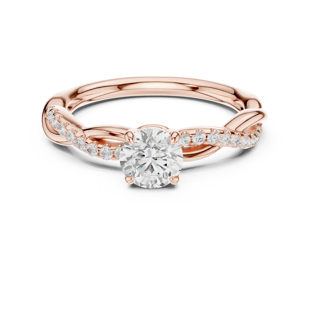 Round Cut Diamond Twisted Infinity Engagement Ring in 10k Rose Gold