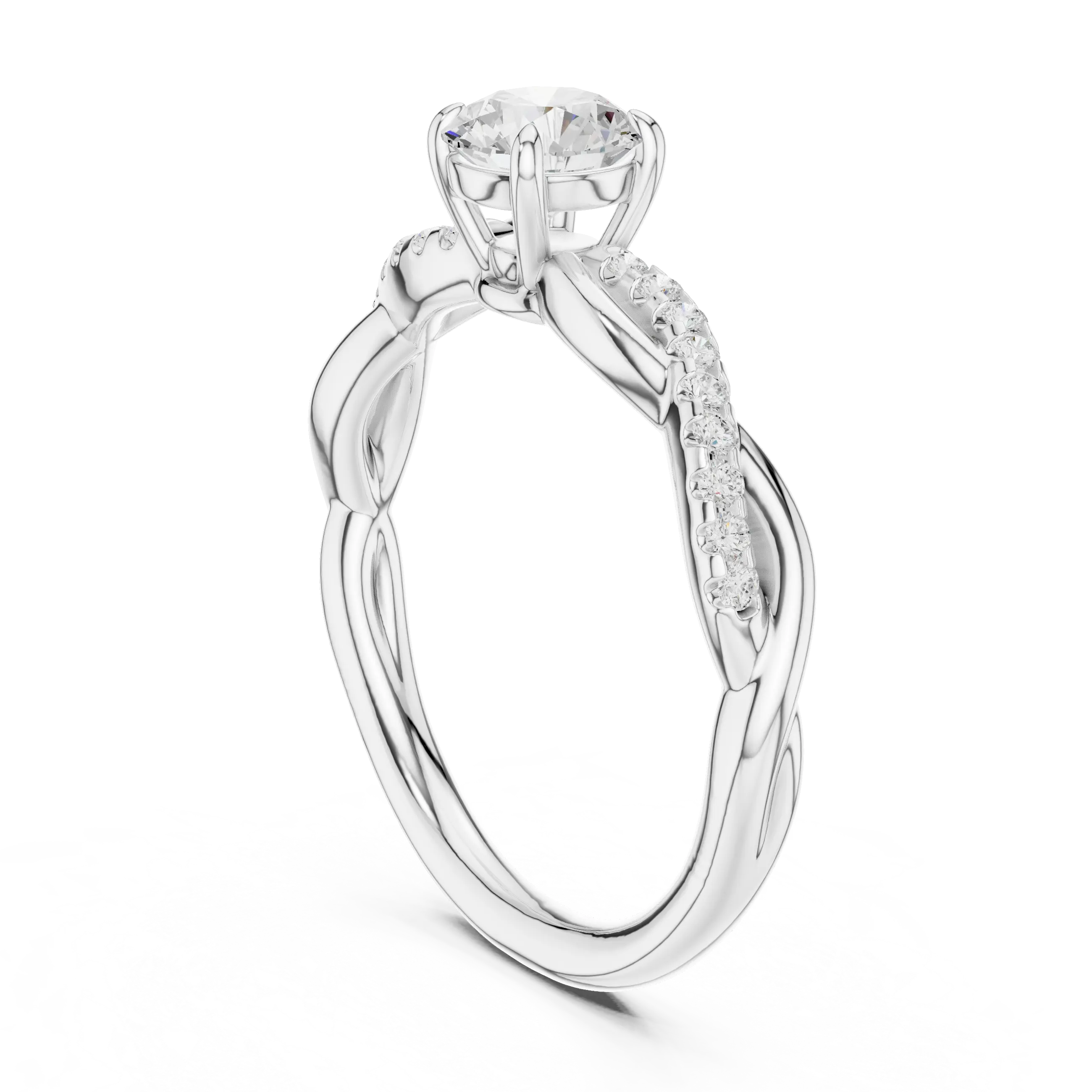 Round Cut Diamond Twisted Infinity Engagement Ring in 10k Rose Gold