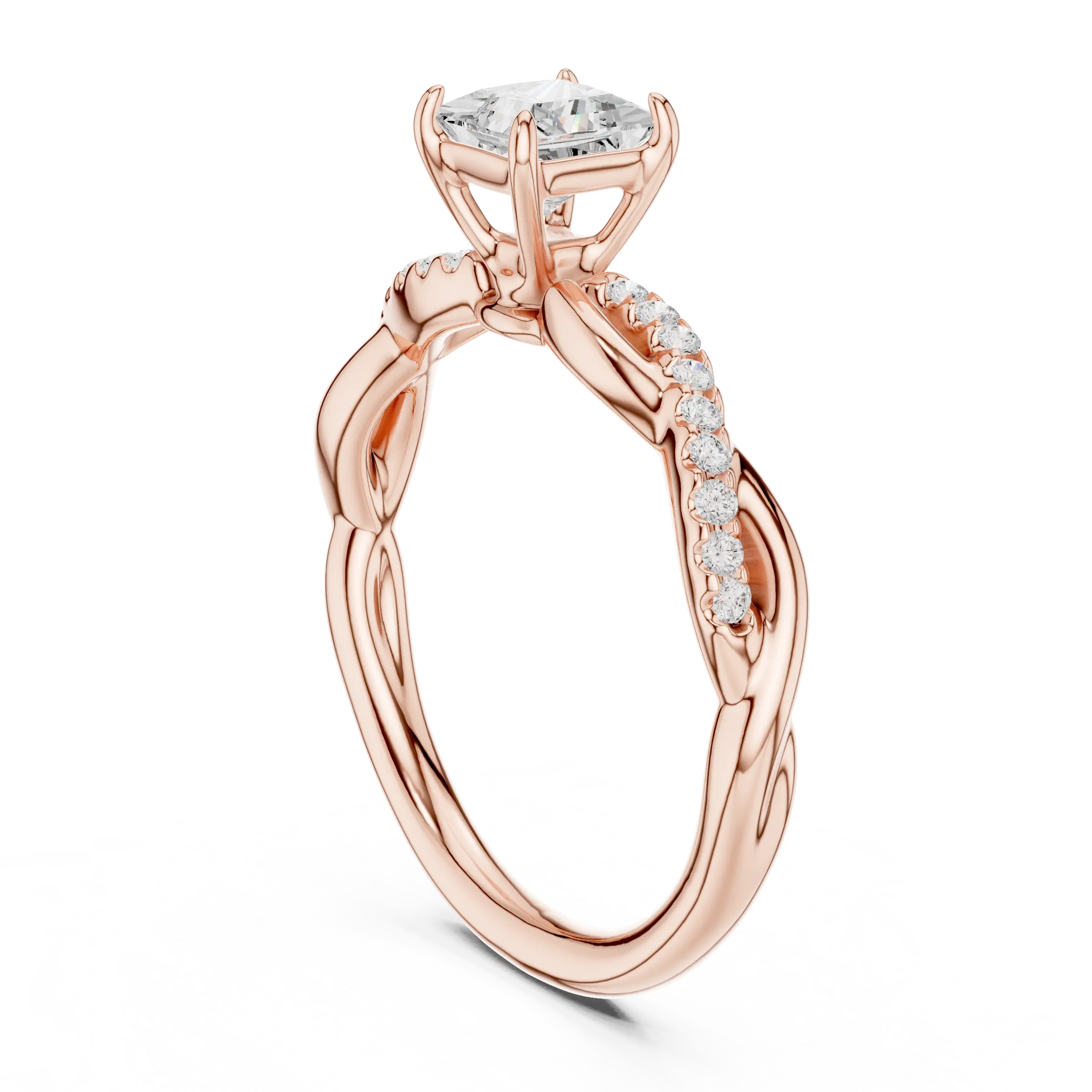 Princess Cut Diamond Twisted Infinity Engagement Ring in 14k White Gold