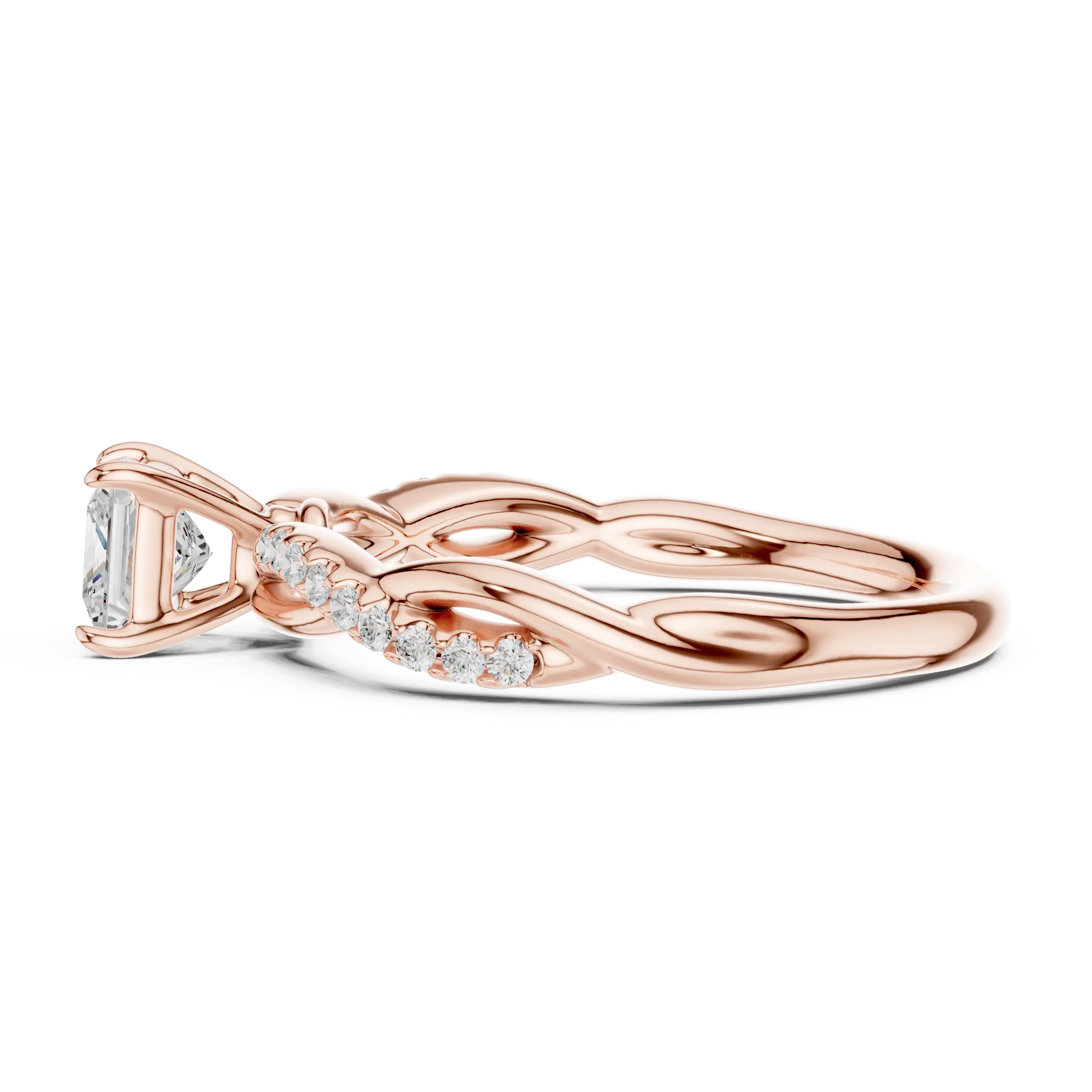 Princess Cut Diamond Twisted Infinity Engagement Ring in 14k White Gold