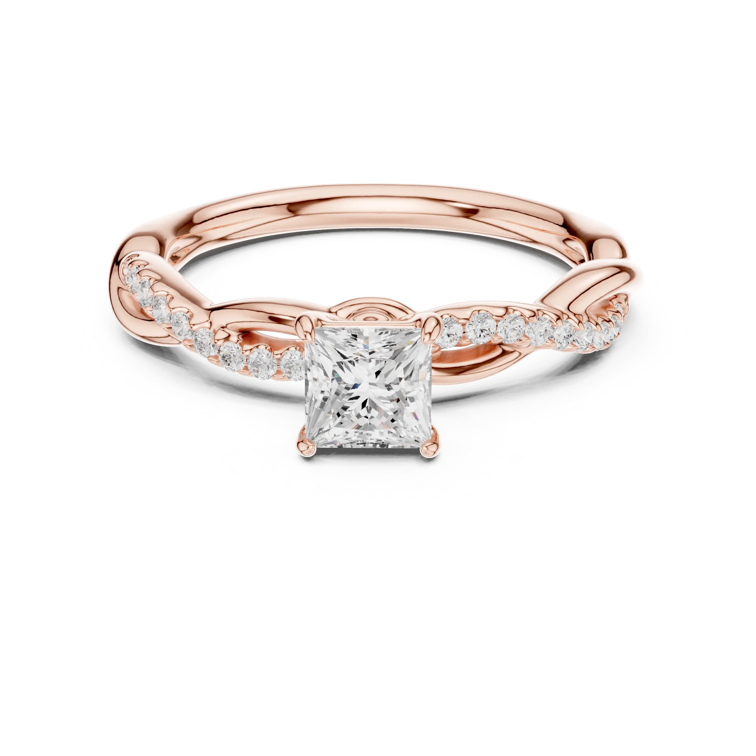 Princess Cut Diamond Twisted Infinity Engagement Ring in 14k White Gold