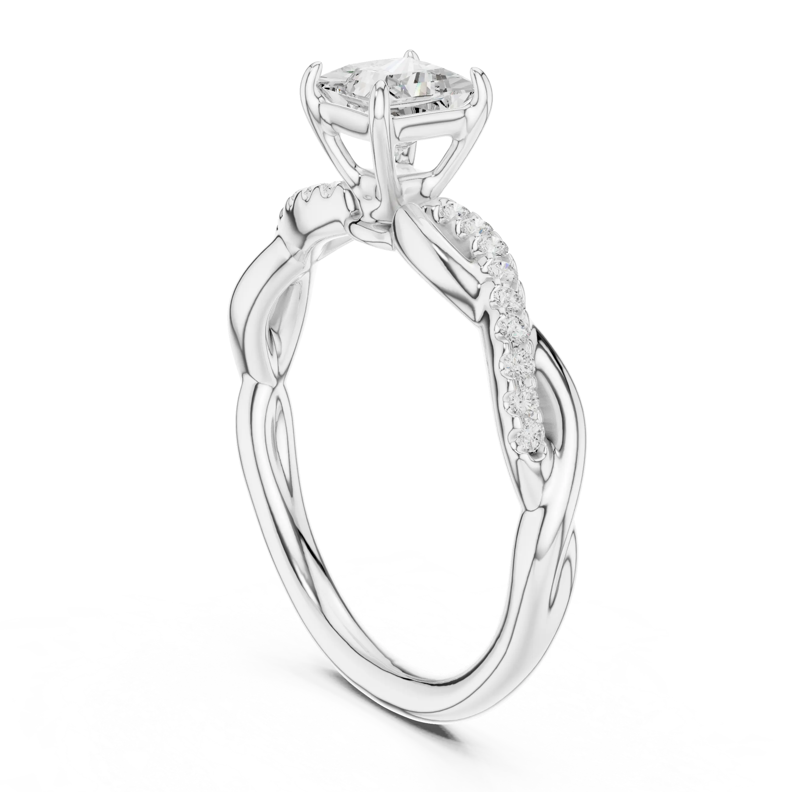 Princess Cut Diamond Twisted Infinity Engagement Ring in 14k White Gold