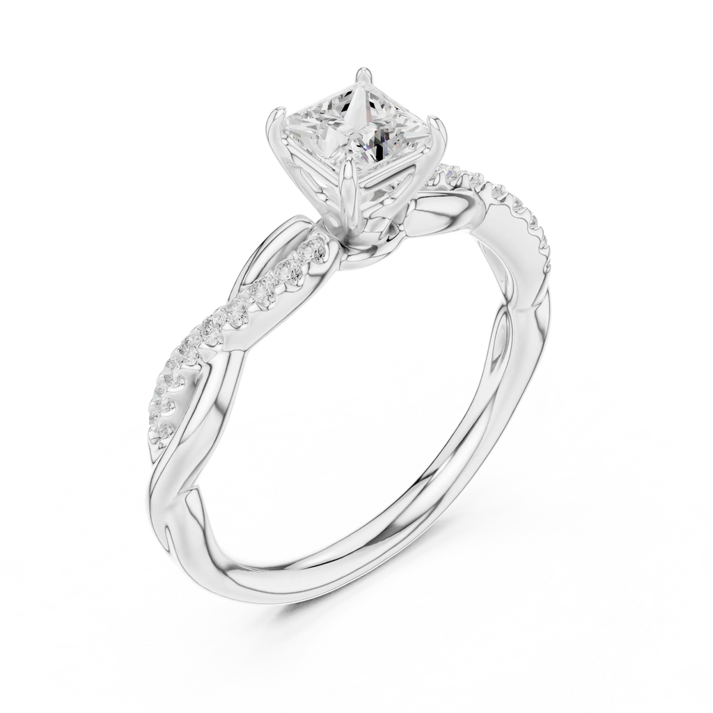Princess Cut Diamond Twisted Infinity Engagement Ring in 14k White Gold