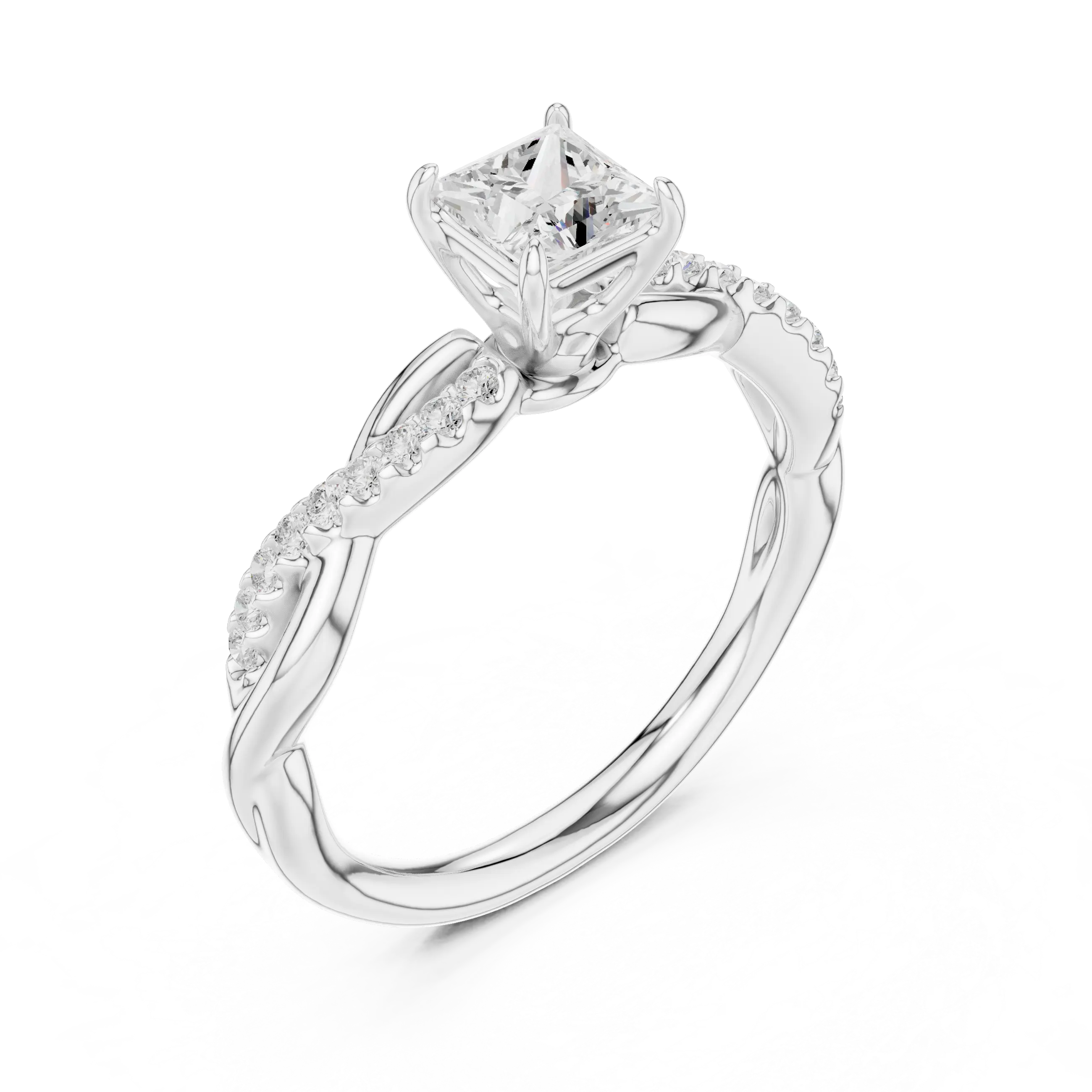 Princess Cut Diamond Twisted Infinity Engagement Ring in 14k White Gold