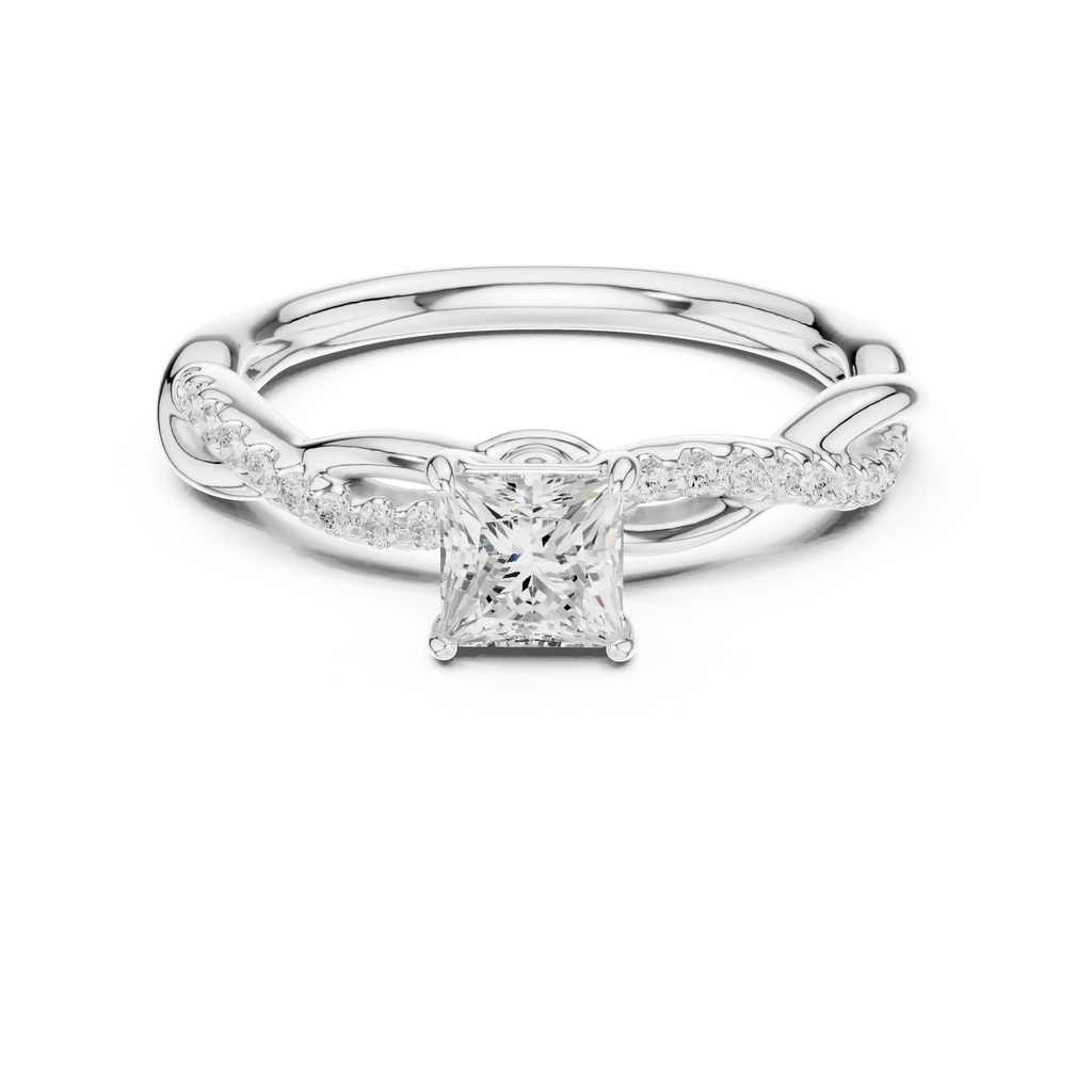 Princess Cut Diamond Twisted Infinity Engagement Ring in 14k White Gold