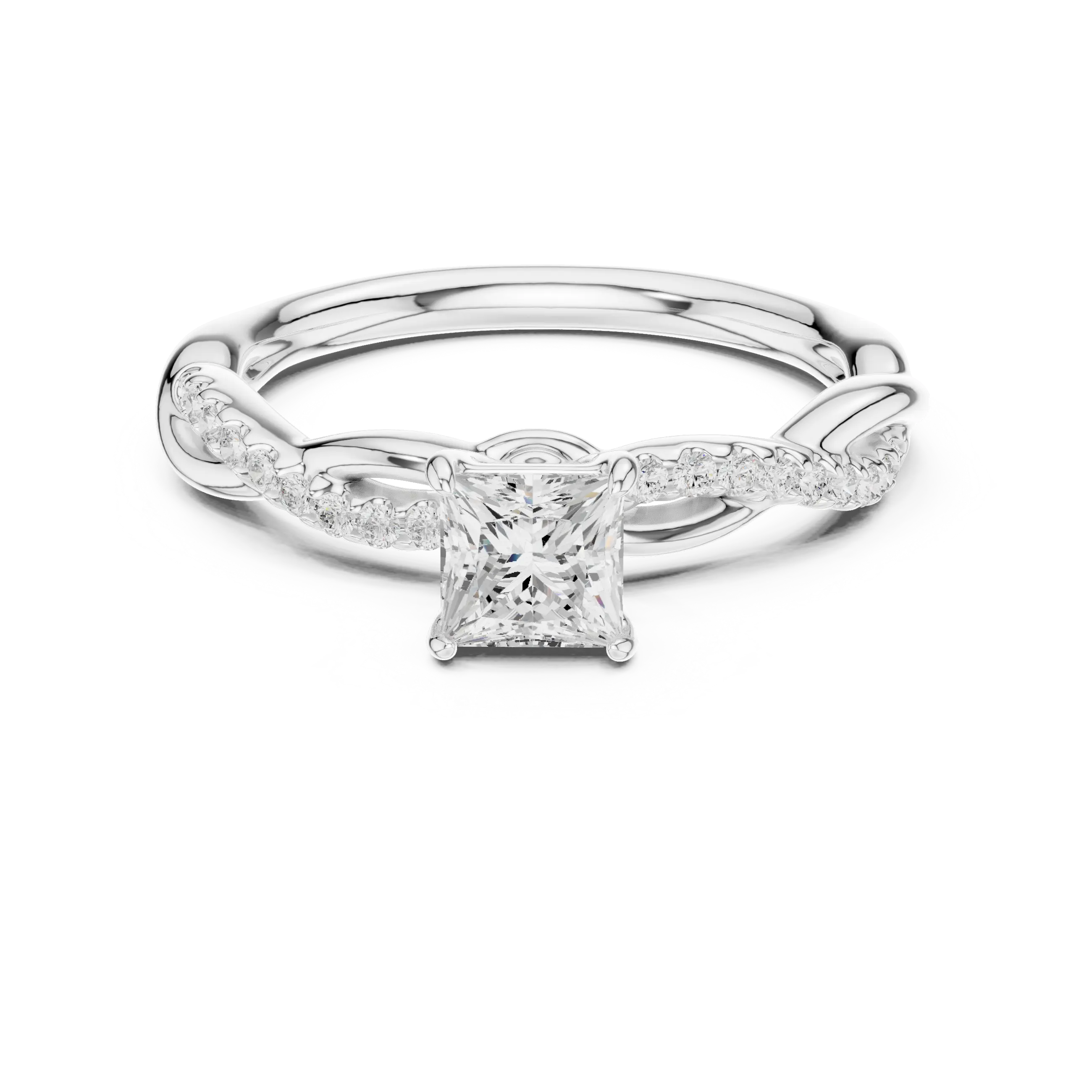 Princess Cut Diamond Twisted Infinity Engagement Ring in 14k White Gold