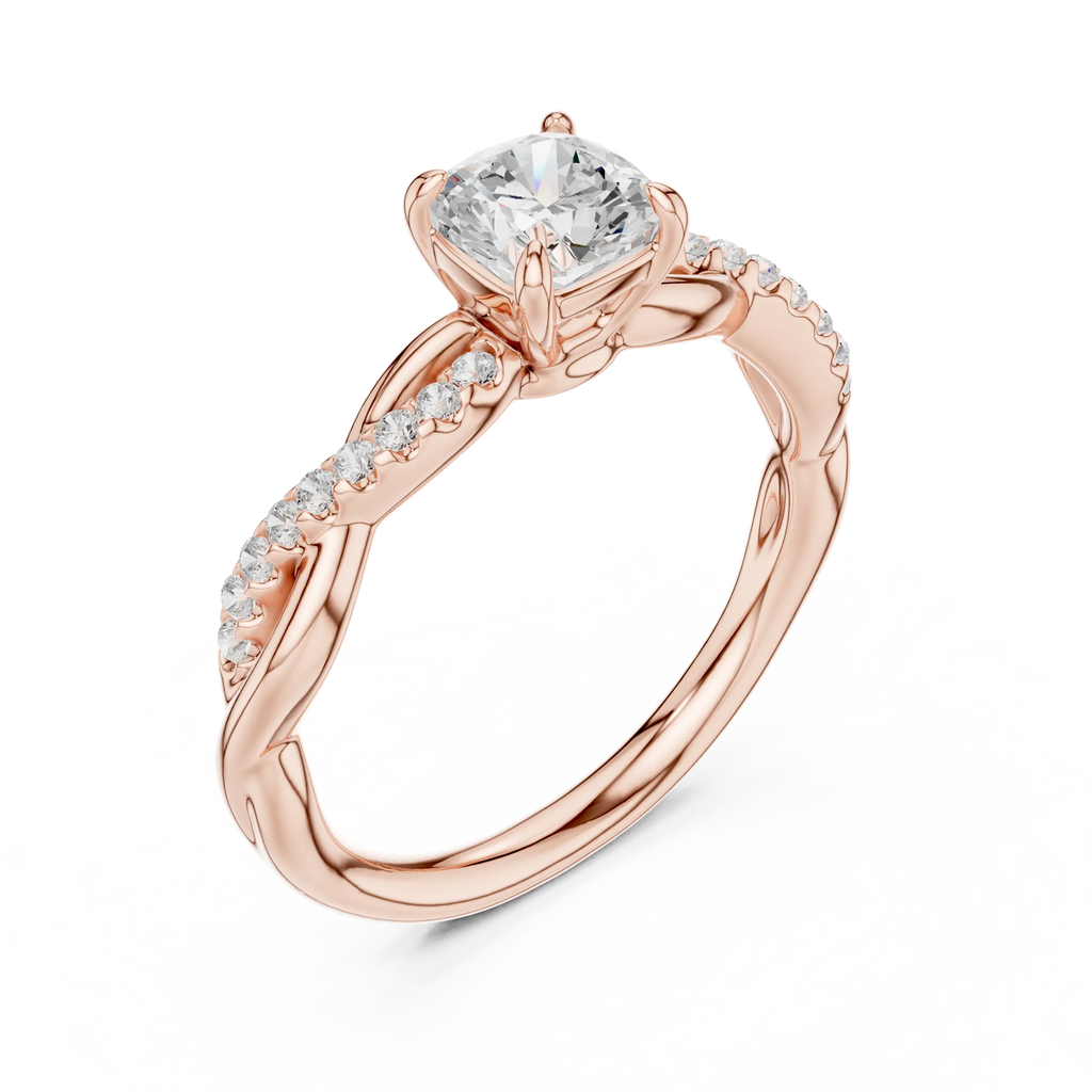 Cushion Cut Moissanite Diamond Twisted Infinity Engagement Ring in 10k Yellow Gold