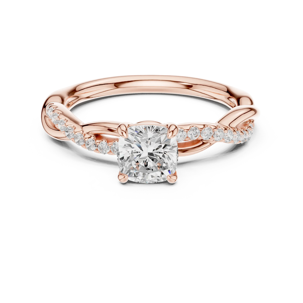 Cushion Cut Moissanite Diamond Twisted Infinity Engagement Ring in 10k Yellow Gold