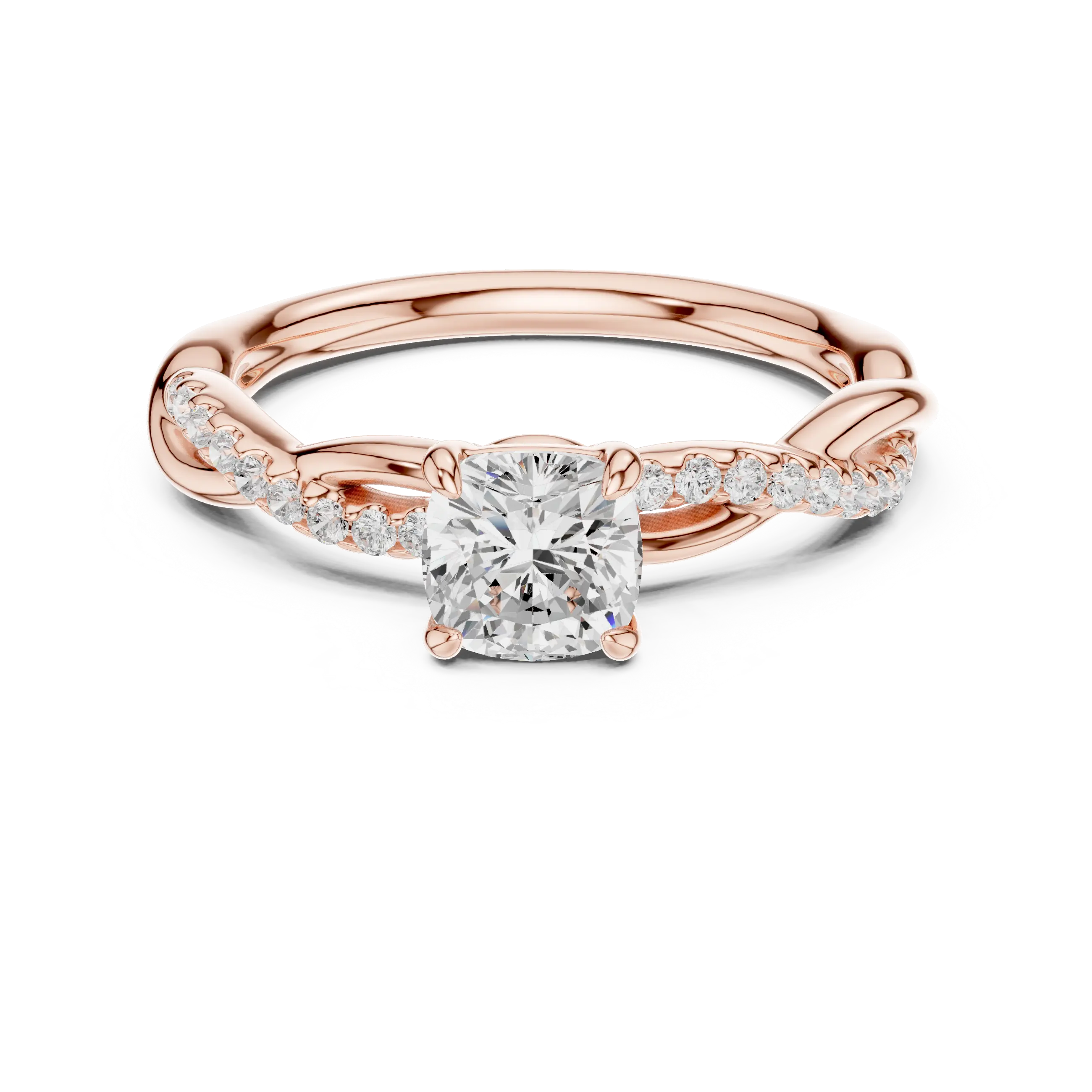 Cushion Cut Moissanite Diamond Twisted Infinity Engagement Ring in 10k Yellow Gold