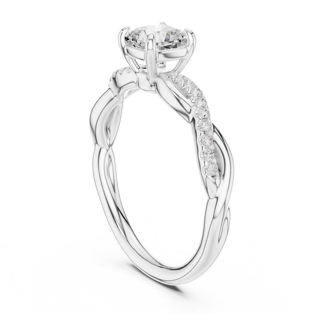 Cushion Cut Moissanite Diamond Twisted Infinity Engagement Ring in 10k Yellow Gold