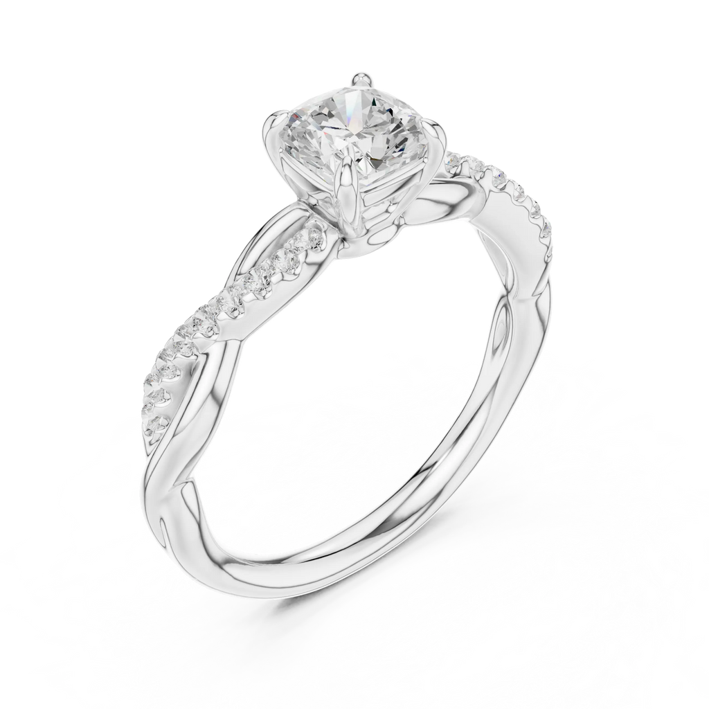 Cushion Cut Moissanite Diamond Twisted Infinity Engagement Ring in 10k Yellow Gold