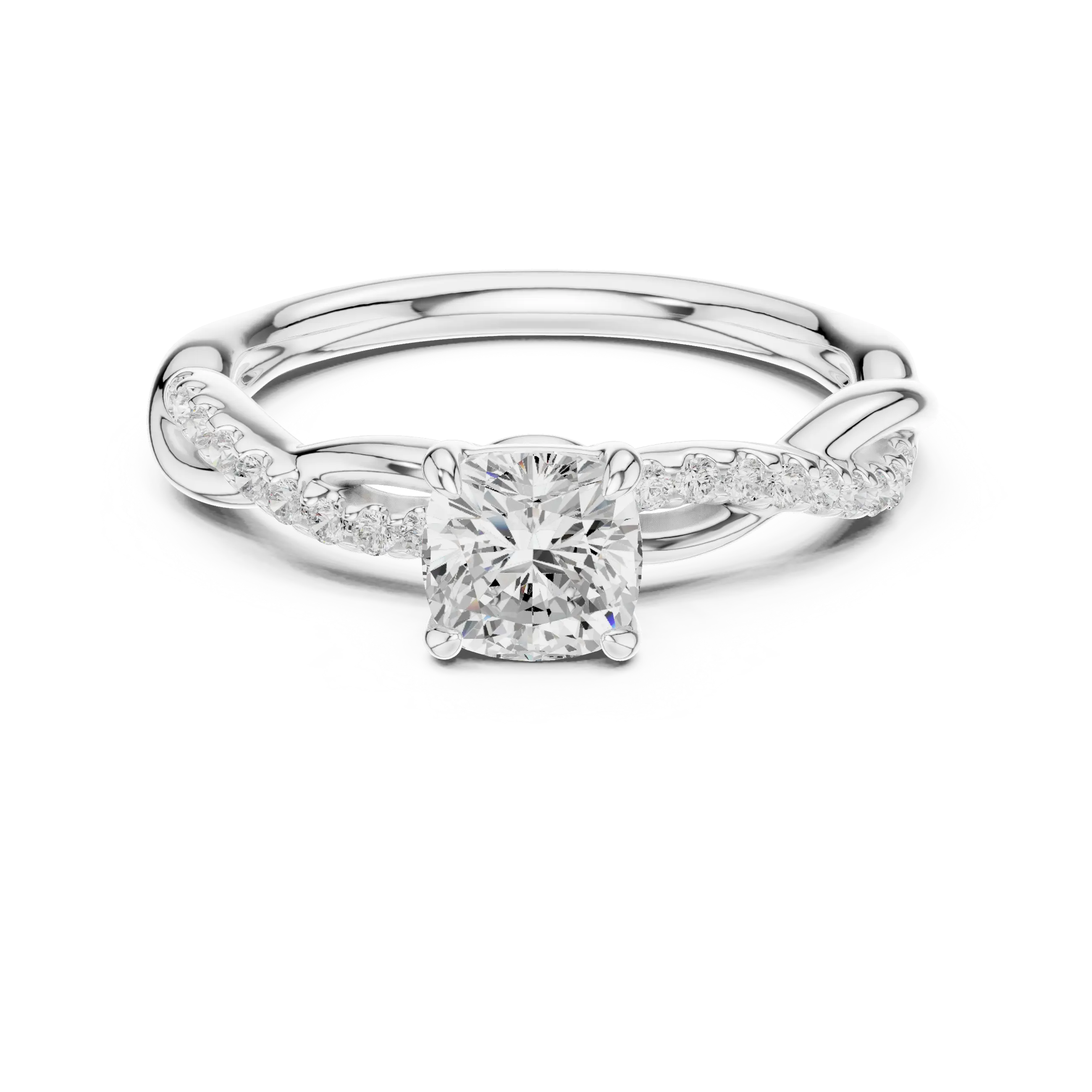Cushion Cut Moissanite Diamond Twisted Infinity Engagement Ring in 10k Yellow Gold