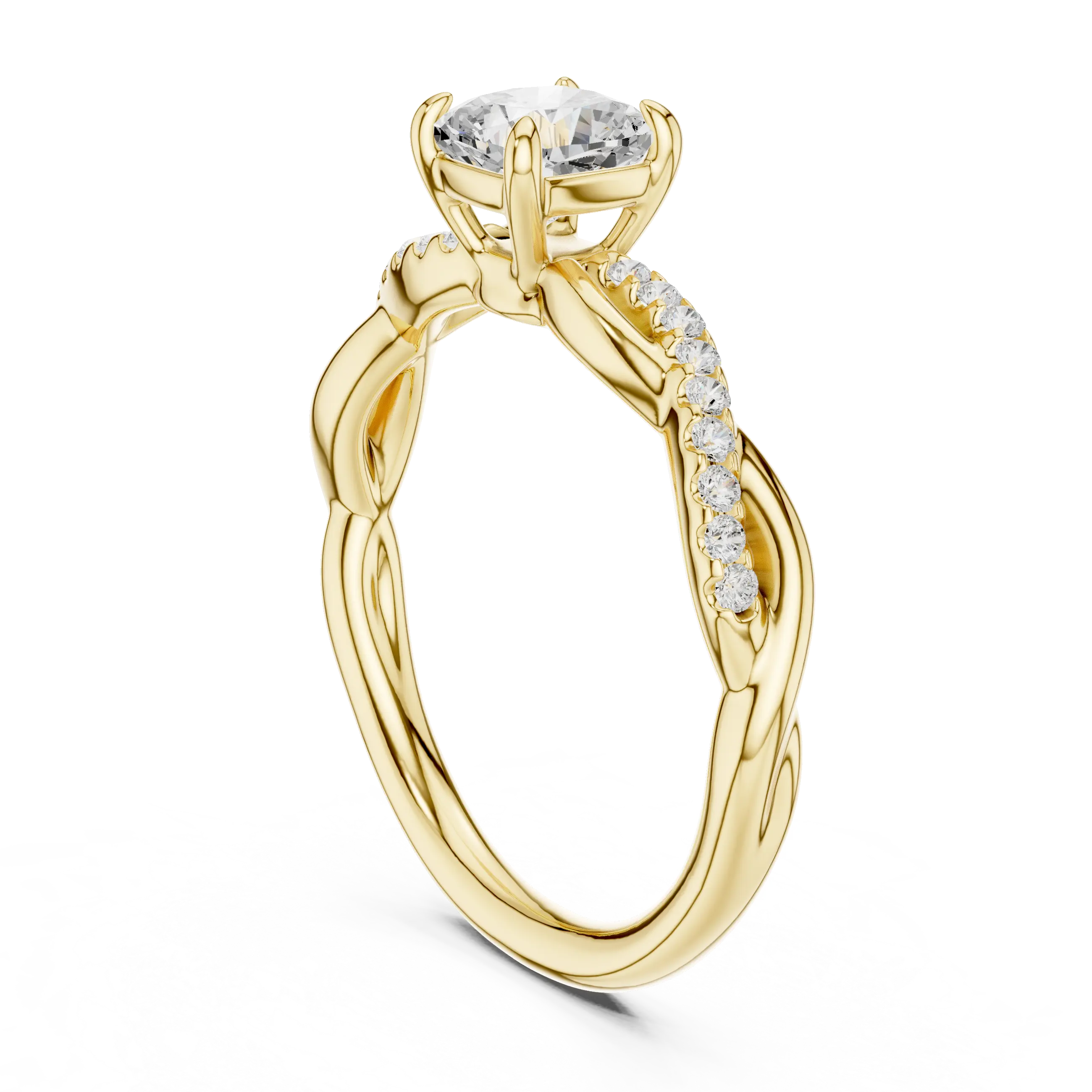Cushion Cut Moissanite Diamond Twisted Infinity Engagement Ring in 10k Yellow Gold