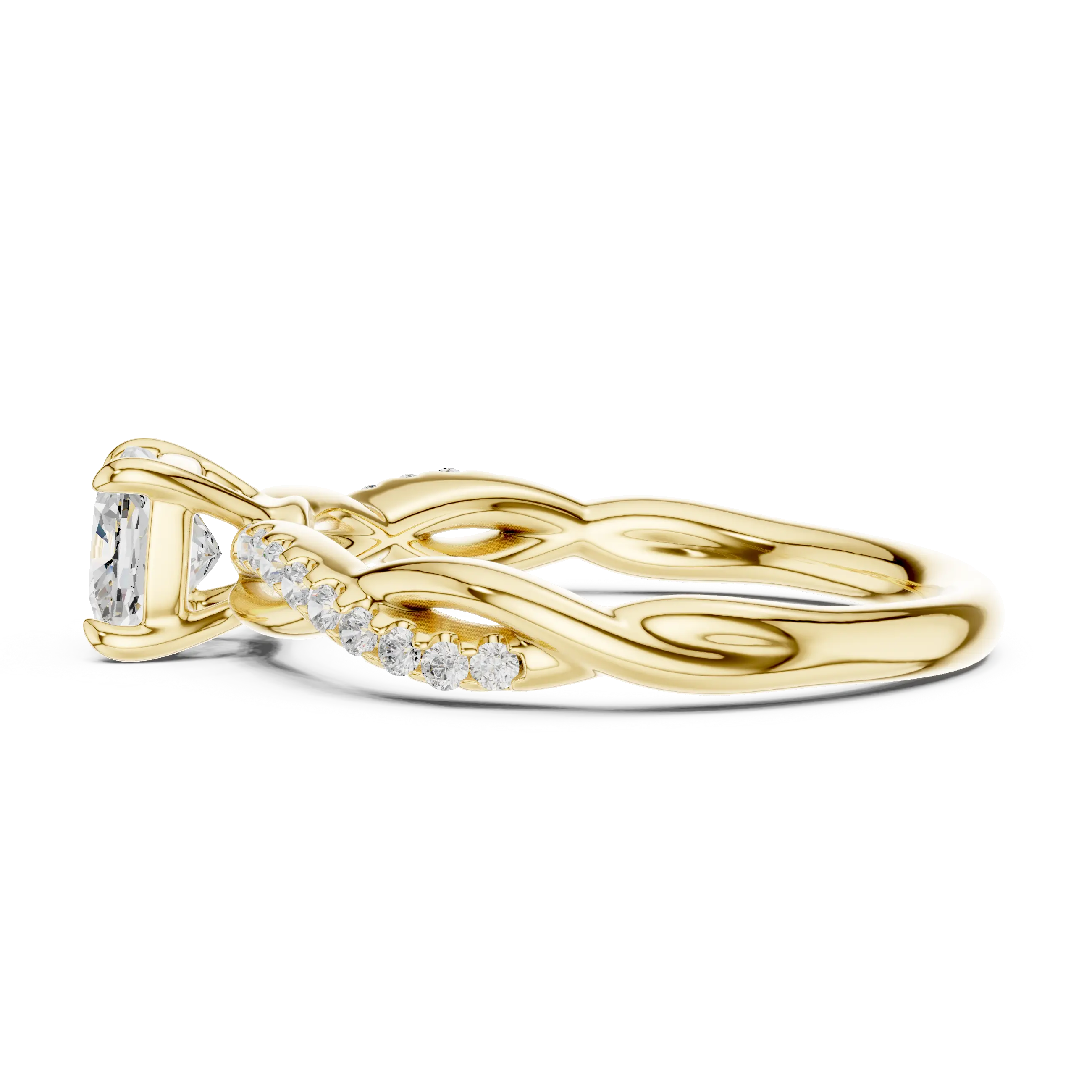 Cushion Cut Moissanite Diamond Twisted Infinity Engagement Ring in 10k Yellow Gold