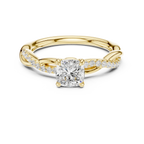 Cushion Cut Moissanite Diamond Twisted Infinity Engagement Ring in 10k Yellow Gold