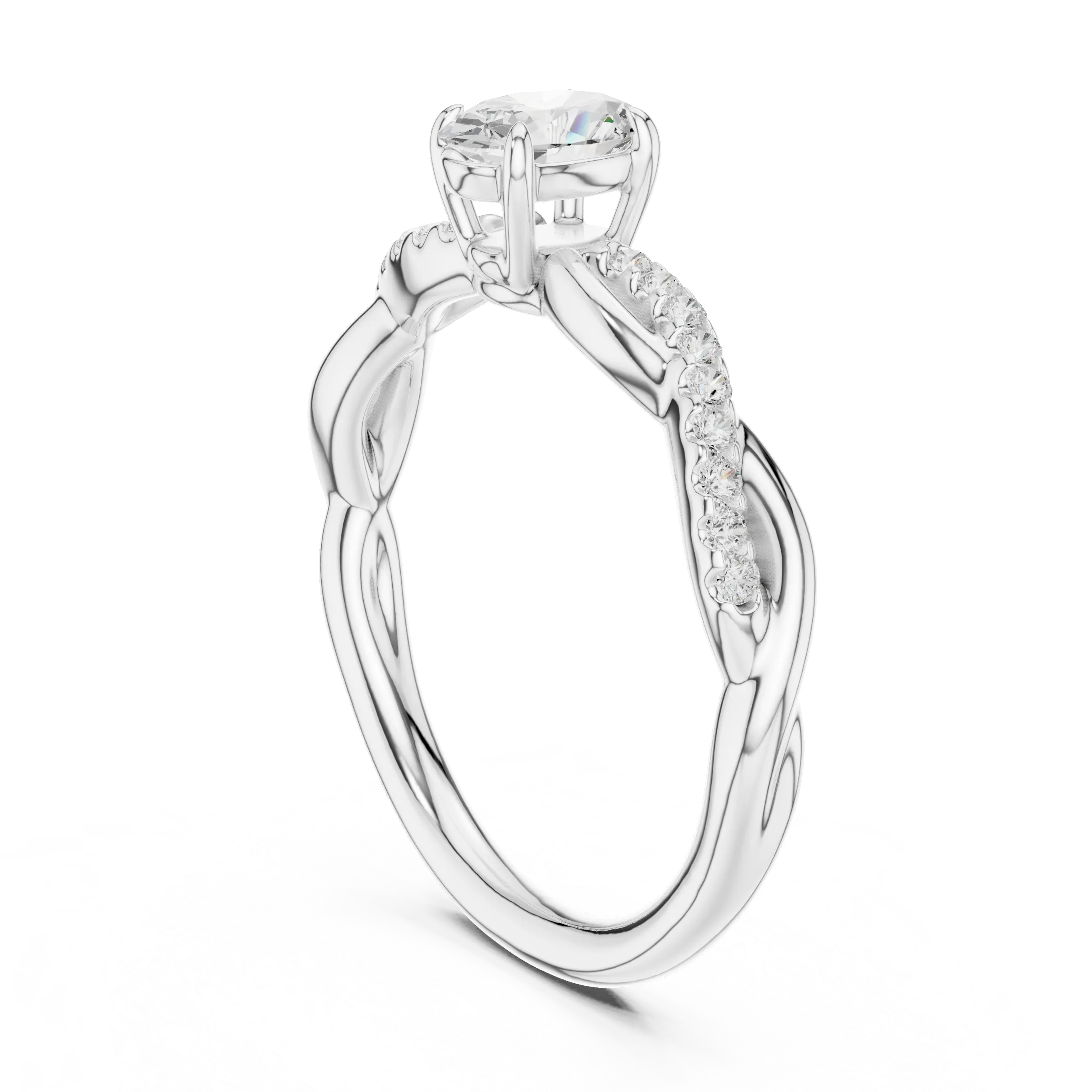 The Serenity Oval Diamond Twisted Vine Engagement Ring in 14k White Gold
