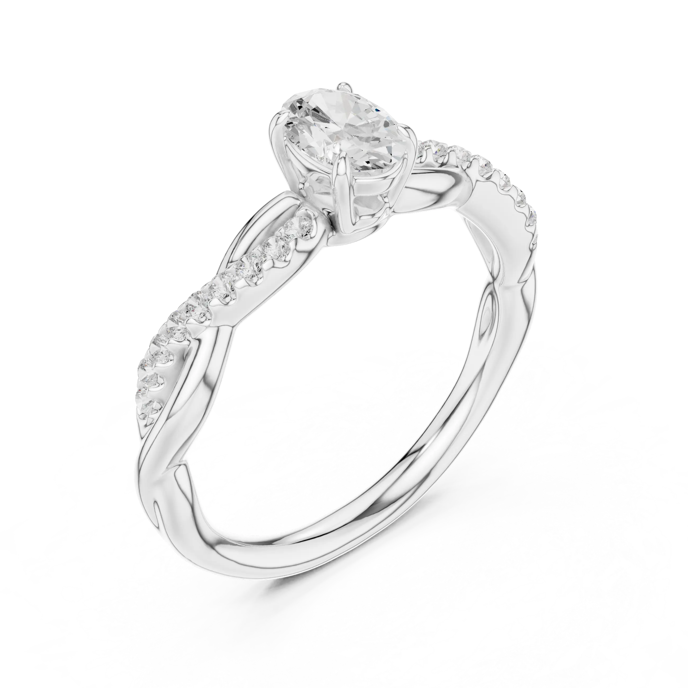 The Serenity Oval Diamond Twisted Vine Engagement Ring in 14k White Gold