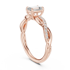 The Everly Emerald Cut Diamond Twisted Vine Engagement Ring in 18k Rose Gold