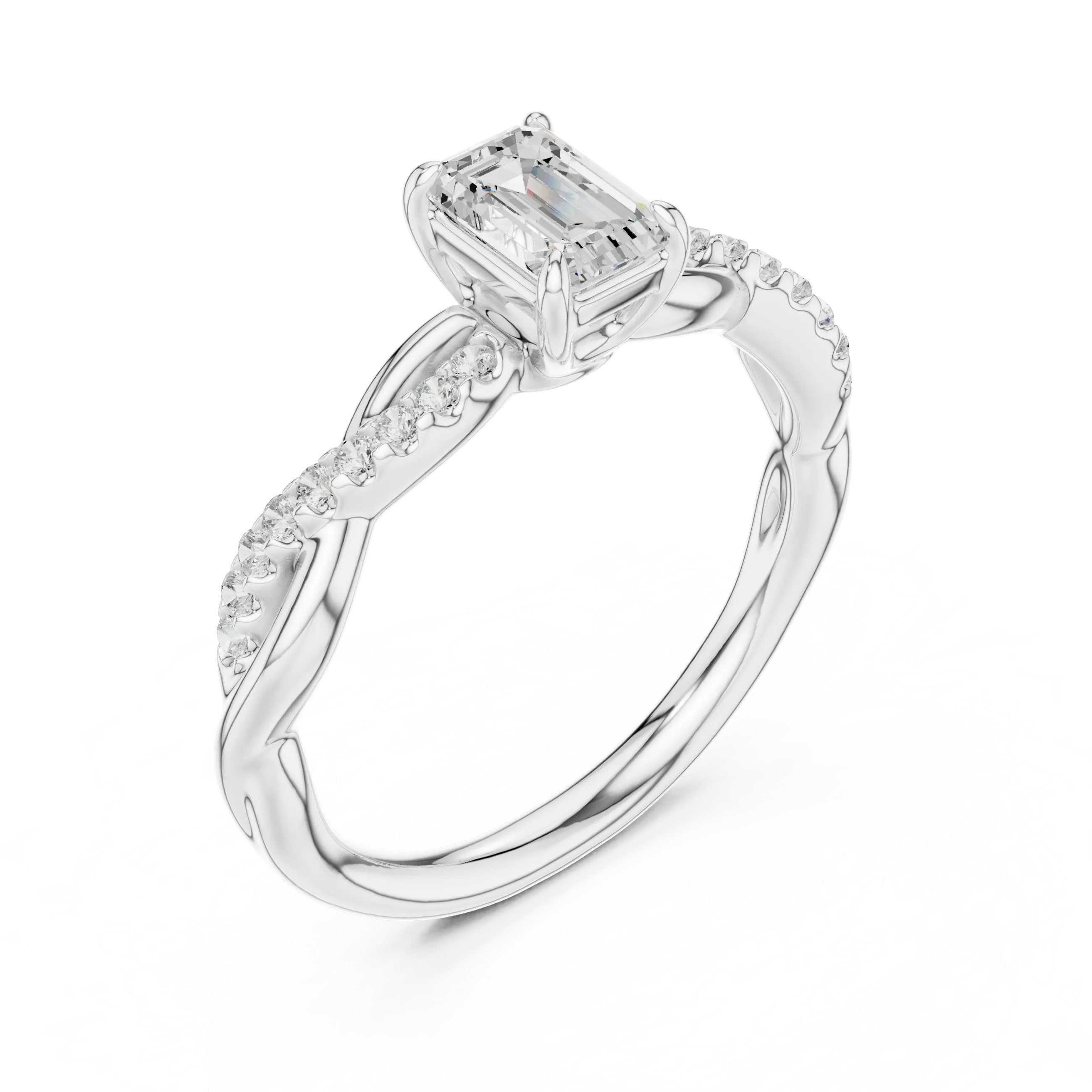The Everly Emerald Cut Diamond Twisted Vine Engagement Ring in 18k Rose Gold