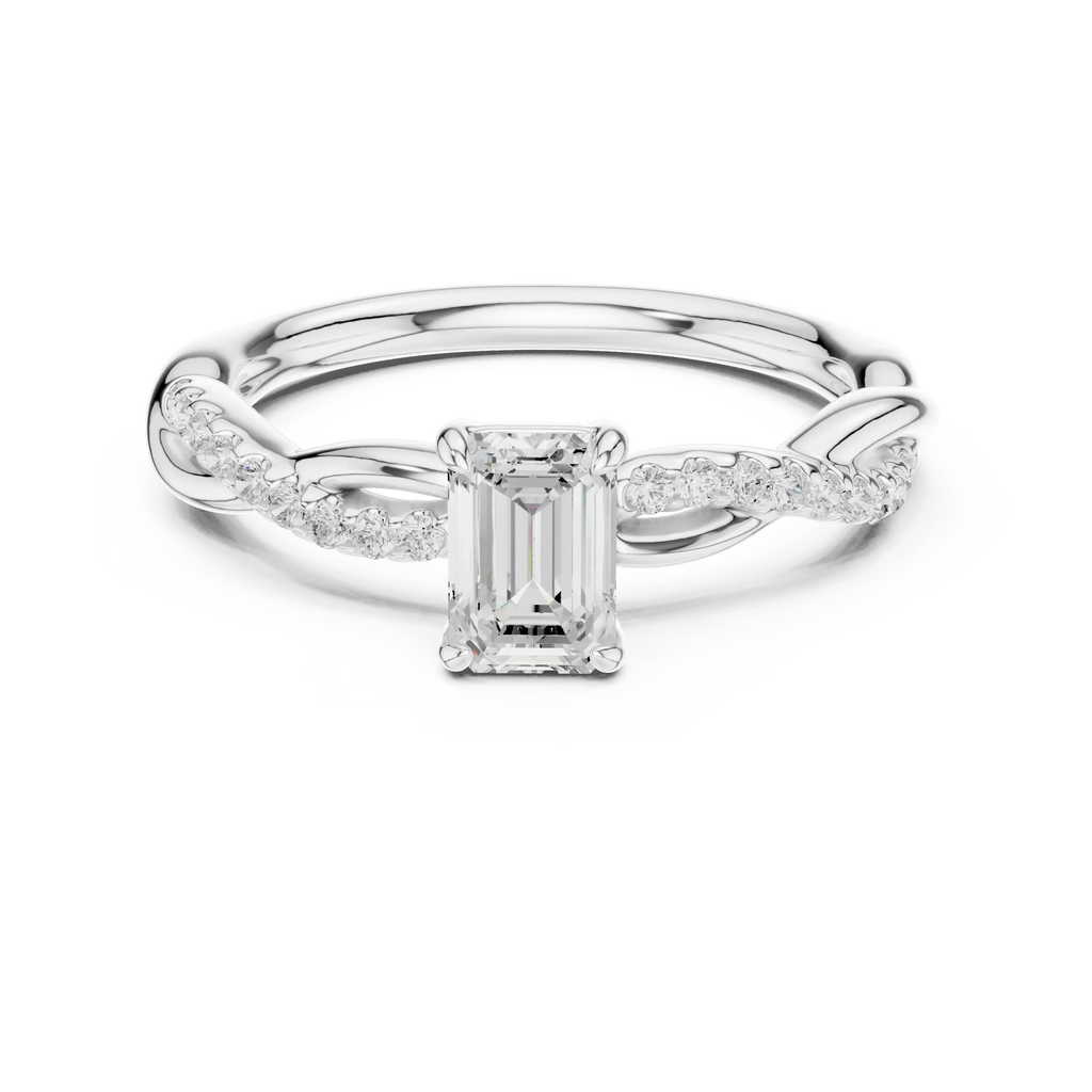 The Everly Emerald Cut Diamond Twisted Vine Engagement Ring in 18k Rose Gold
