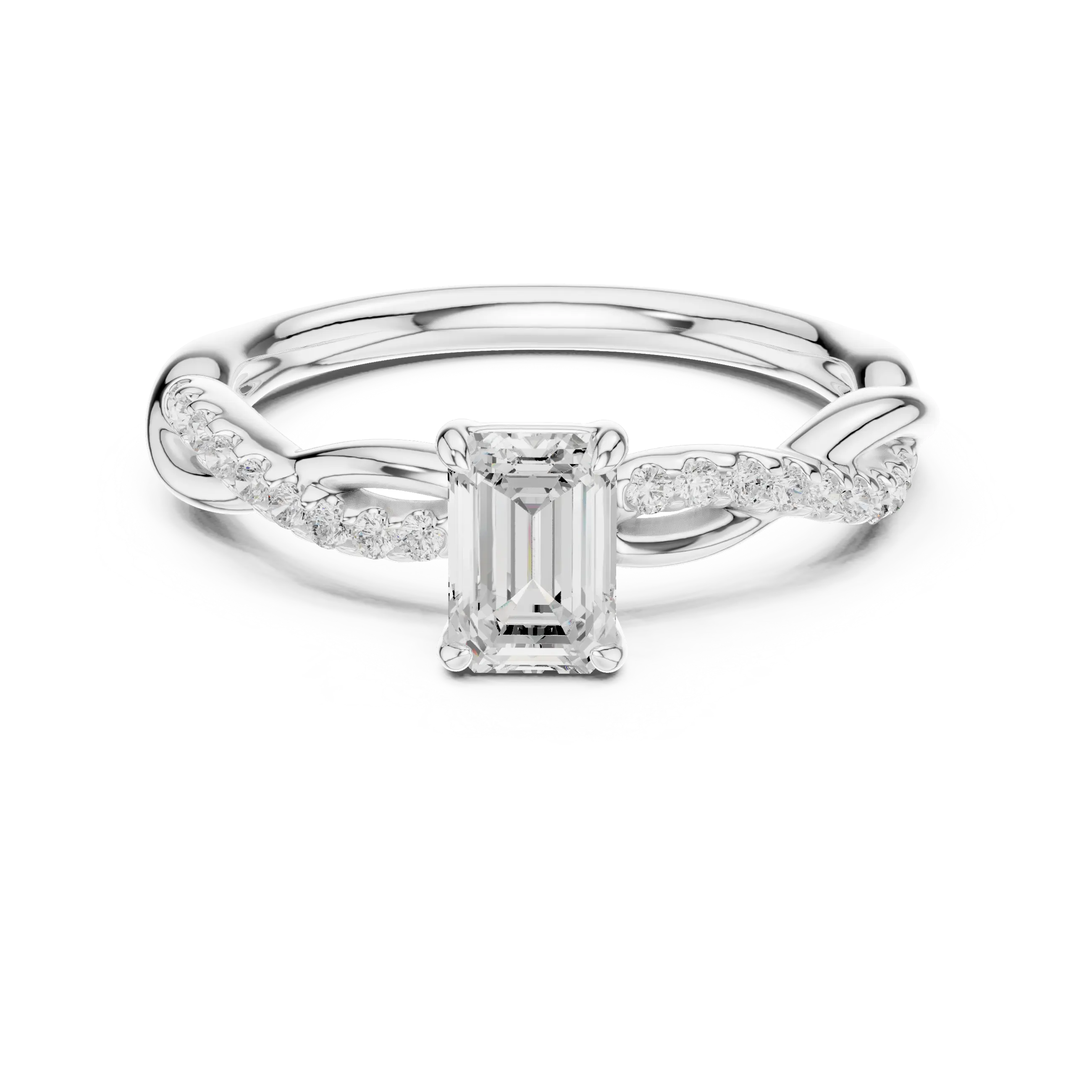 The Everly Emerald Cut Diamond Twisted Vine Engagement Ring in 18k Rose Gold
