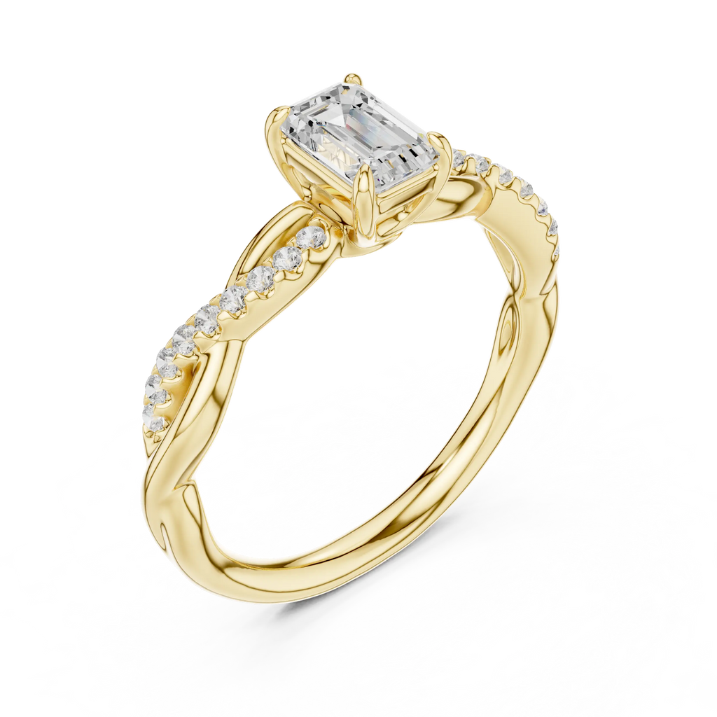 The Everly Emerald Cut Diamond Twisted Vine Engagement Ring in 18k Rose Gold