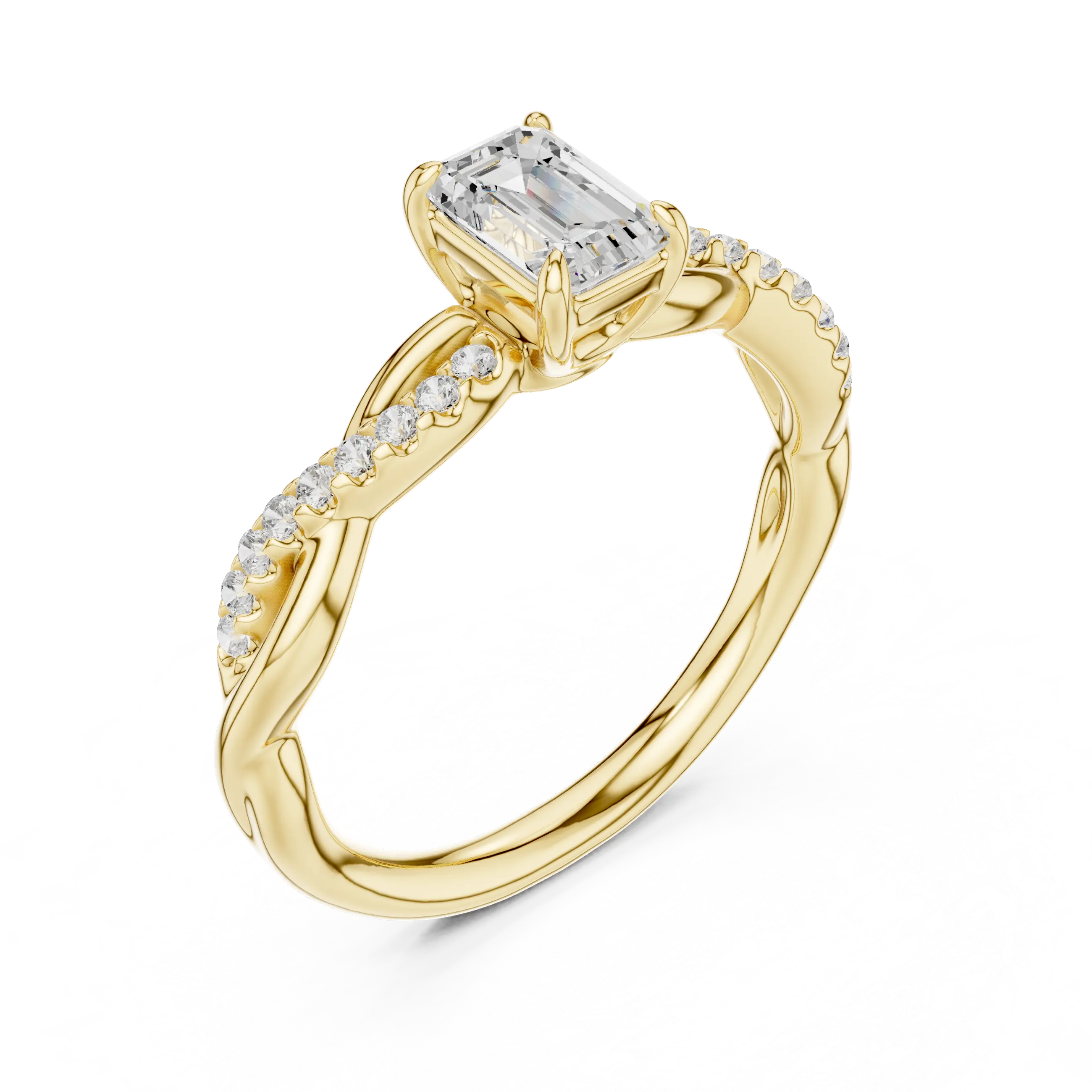 The Everly Emerald Cut Diamond Twisted Vine Engagement Ring in 18k Rose Gold