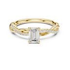The Everly Emerald Cut Diamond Twisted Vine Engagement Ring in 18k Rose Gold