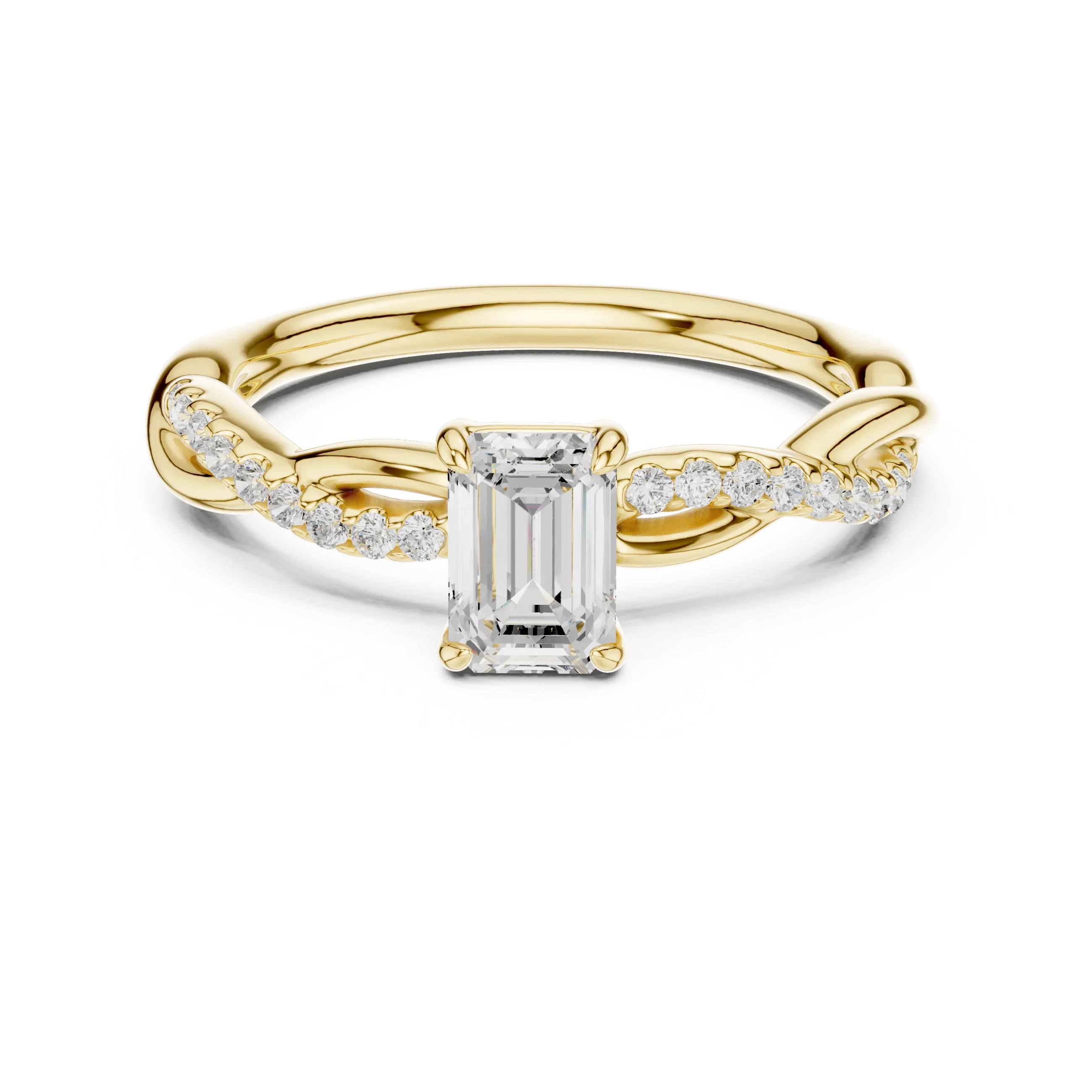 The Everly Emerald Cut Diamond Twisted Vine Engagement Ring in 18k Rose Gold