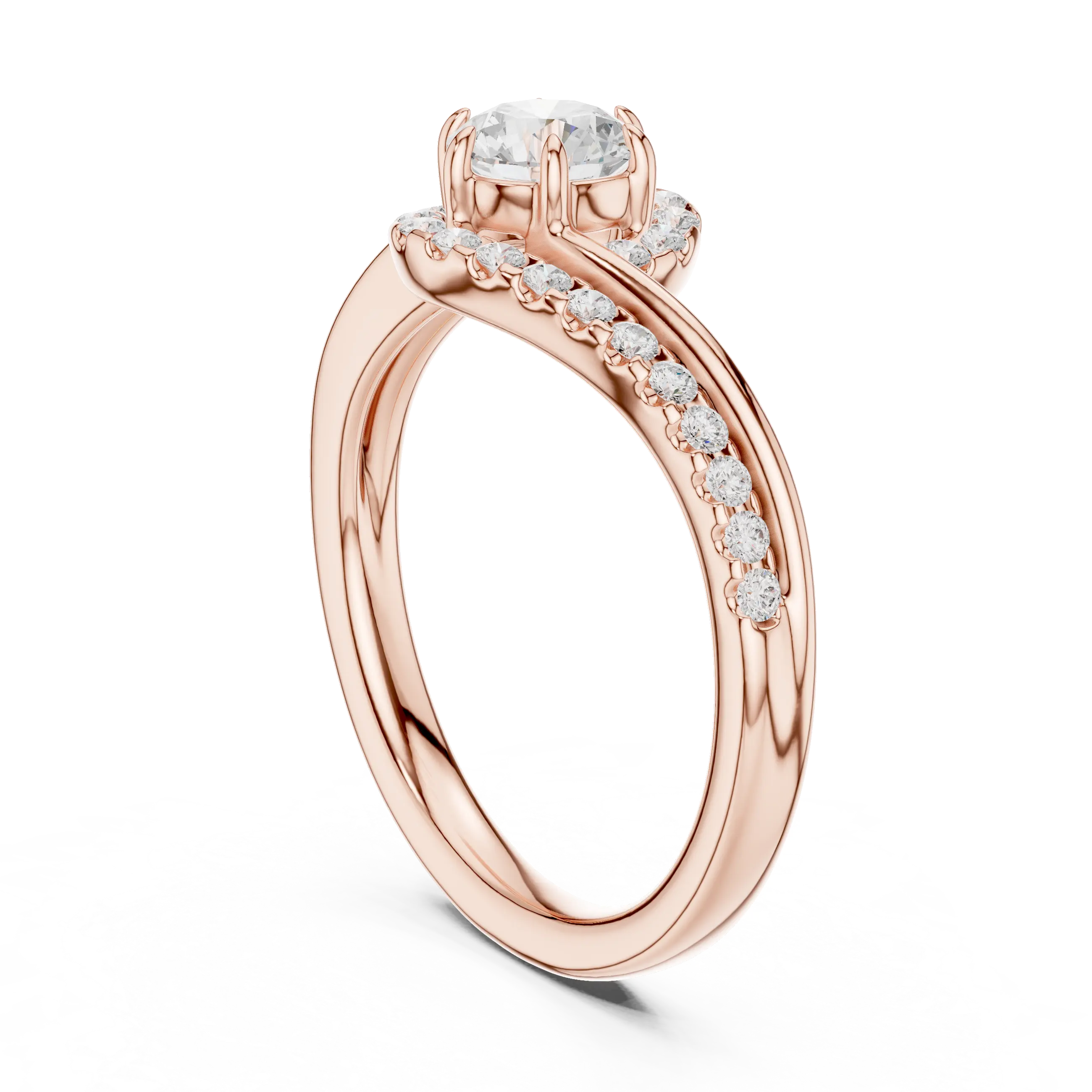The Aurora Round Diamond Bypass Halo Engagement Ring in 14k Yellow Gold