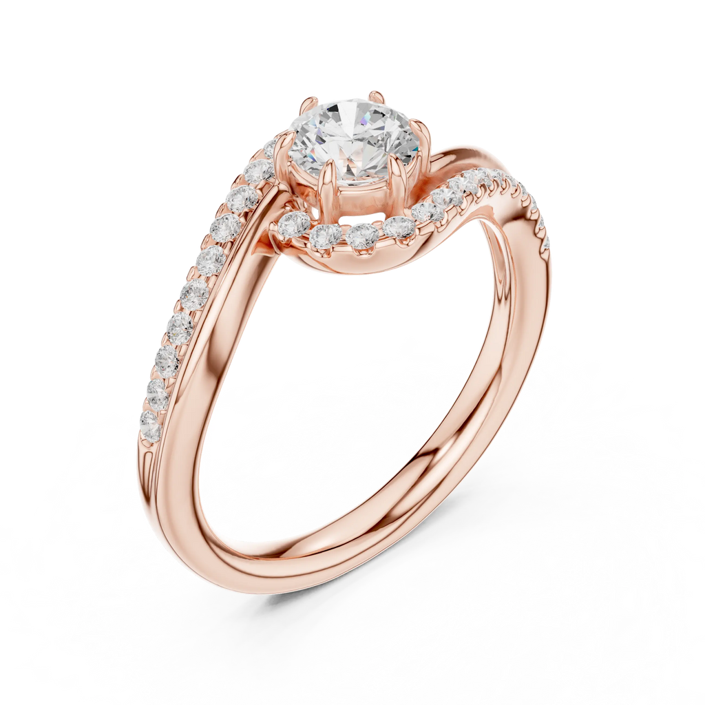 The Aurora Round Diamond Bypass Halo Engagement Ring in 14k Yellow Gold
