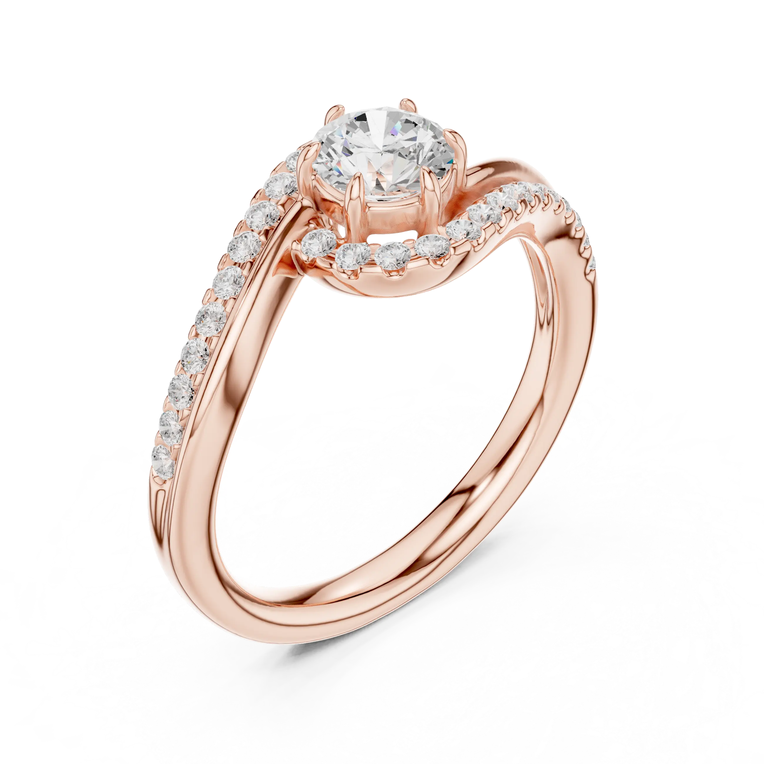 The Aurora Round Diamond Bypass Halo Engagement Ring in 14k Yellow Gold