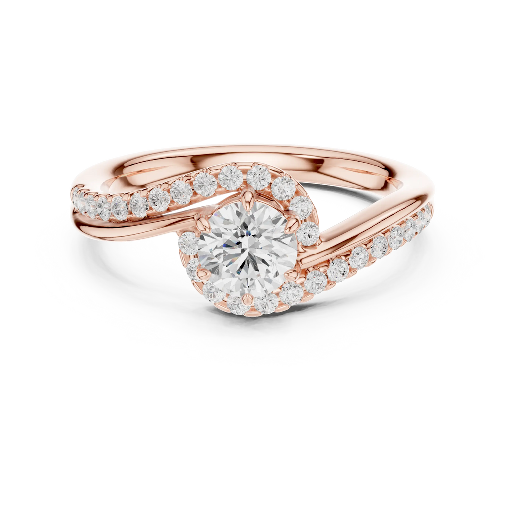 The Aurora Round Diamond Bypass Halo Engagement Ring in 14k Yellow Gold