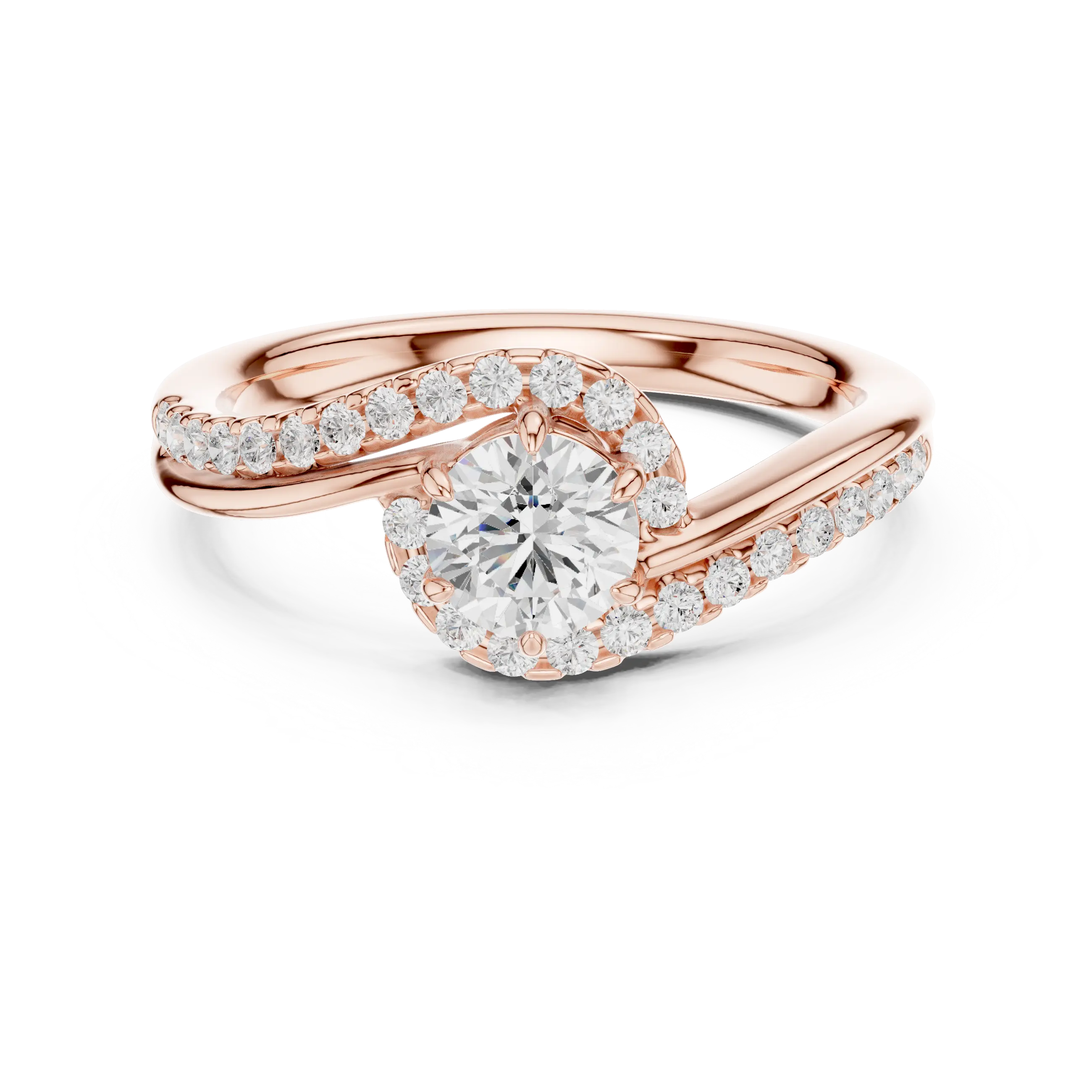 The Aurora Round Diamond Bypass Halo Engagement Ring in 14k Yellow Gold