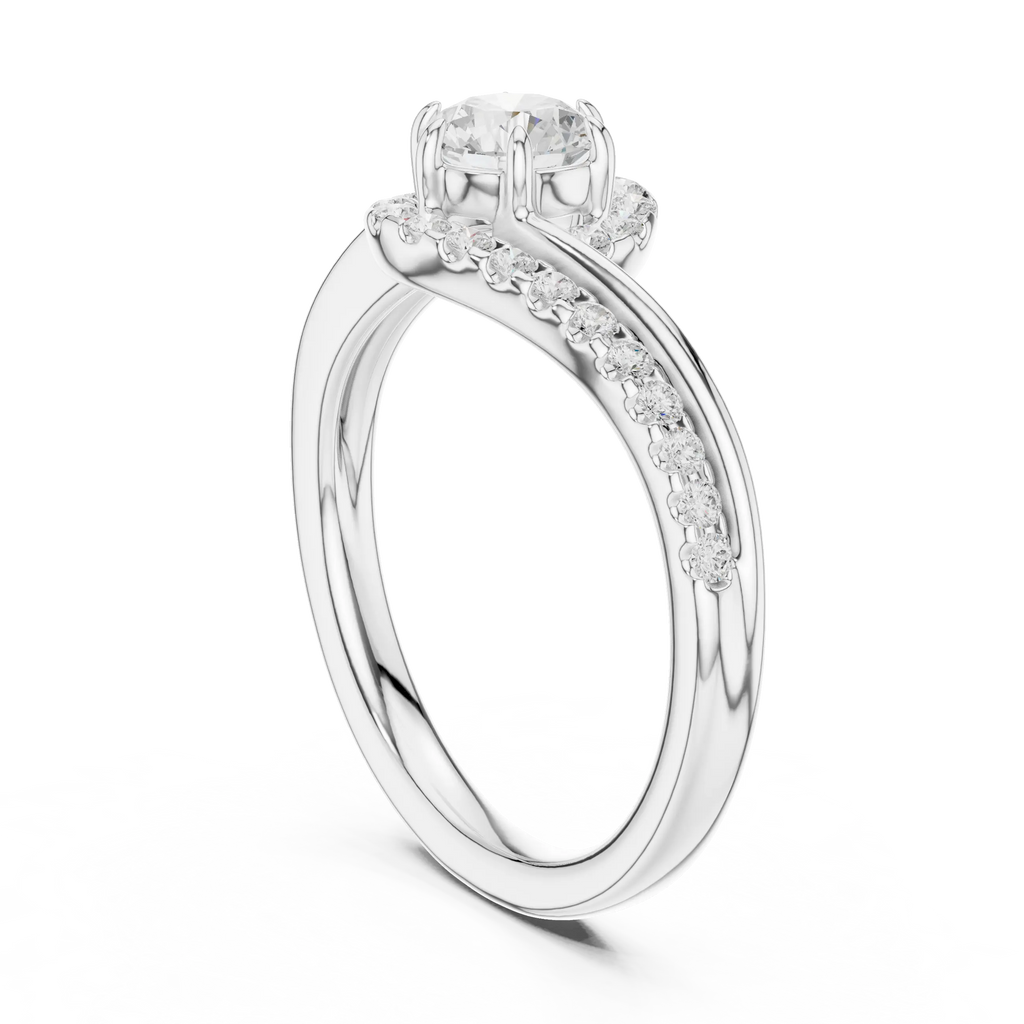 The Aurora Round Diamond Bypass Halo Engagement Ring in 14k Yellow Gold