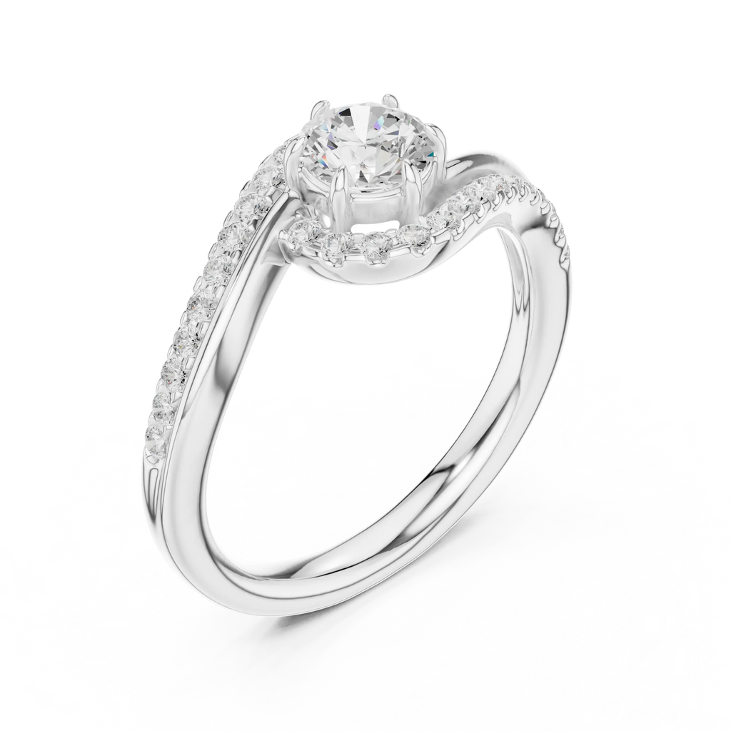 The Aurora Round Diamond Bypass Halo Engagement Ring in 14k Yellow Gold
