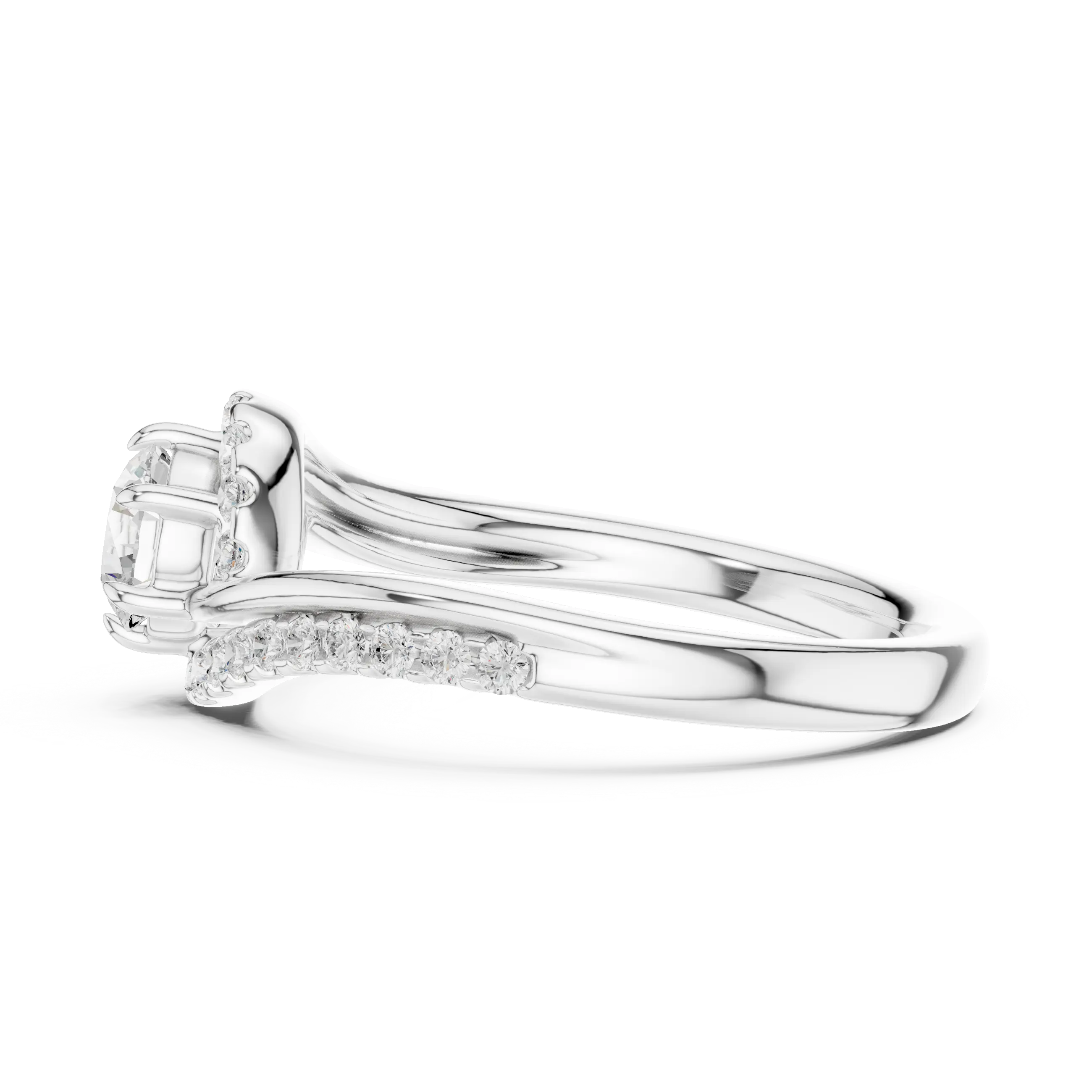 The Aurora Round Diamond Bypass Halo Engagement Ring in 14k Yellow Gold